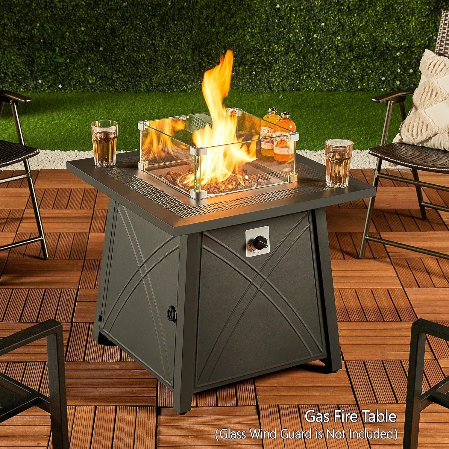 Yaheetech 28" Propane Gas Fire Pit with Lid and Iron Tabletop, Black