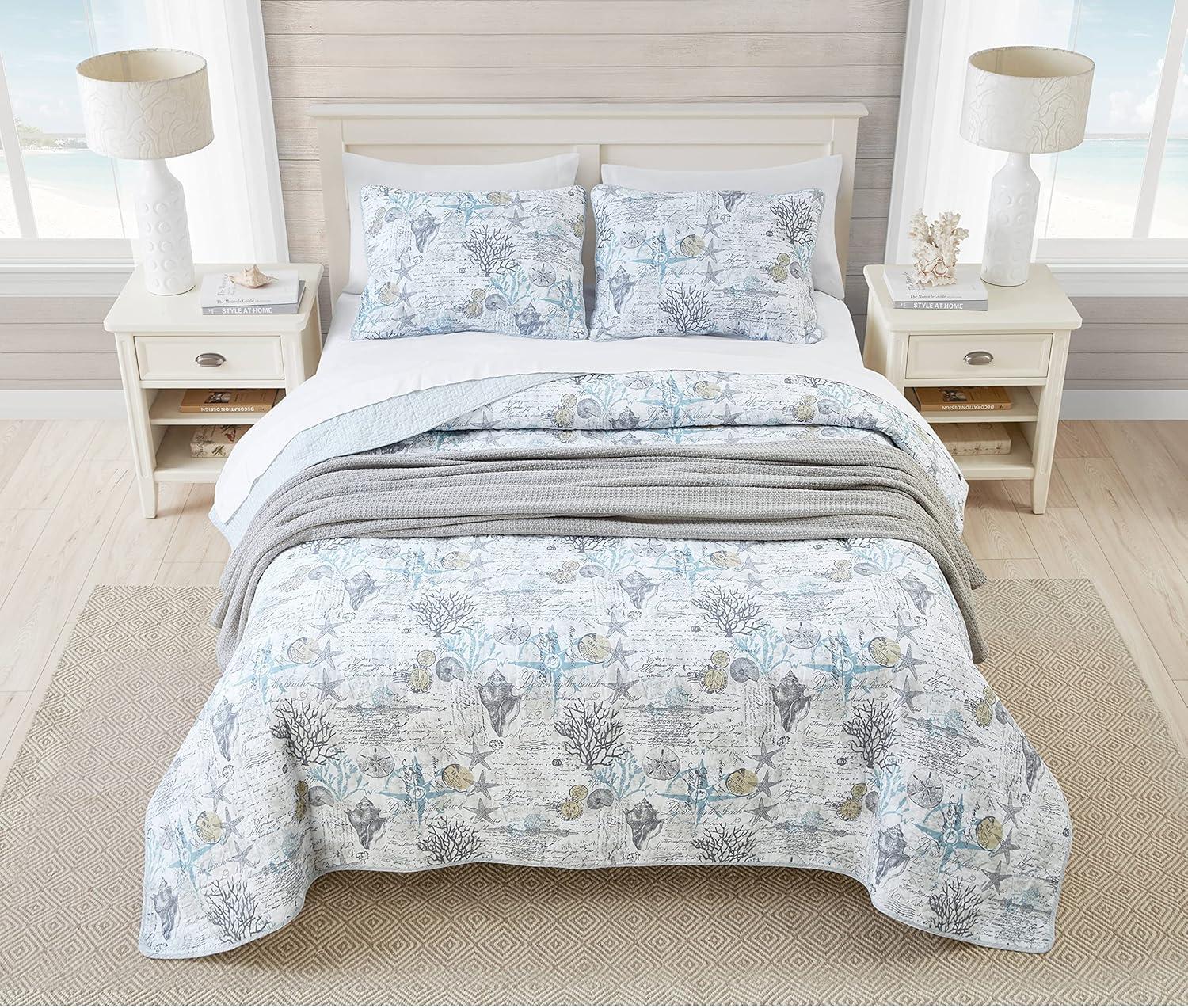 Tommy Bahama Home Tommy Bahama Beach Bliss Grey Cotton Reversible Quilt Set