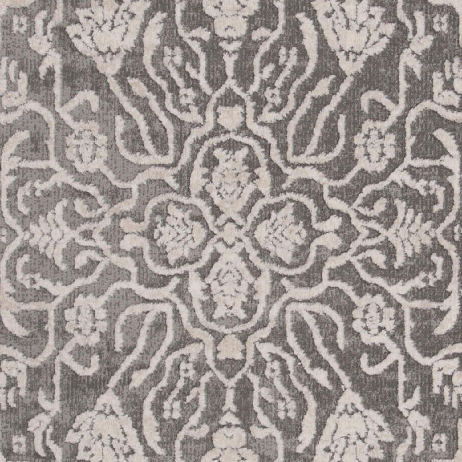 Elegant Reflection Dark Grey & Cream Floral Synthetic Area Rug - 3' x 5'