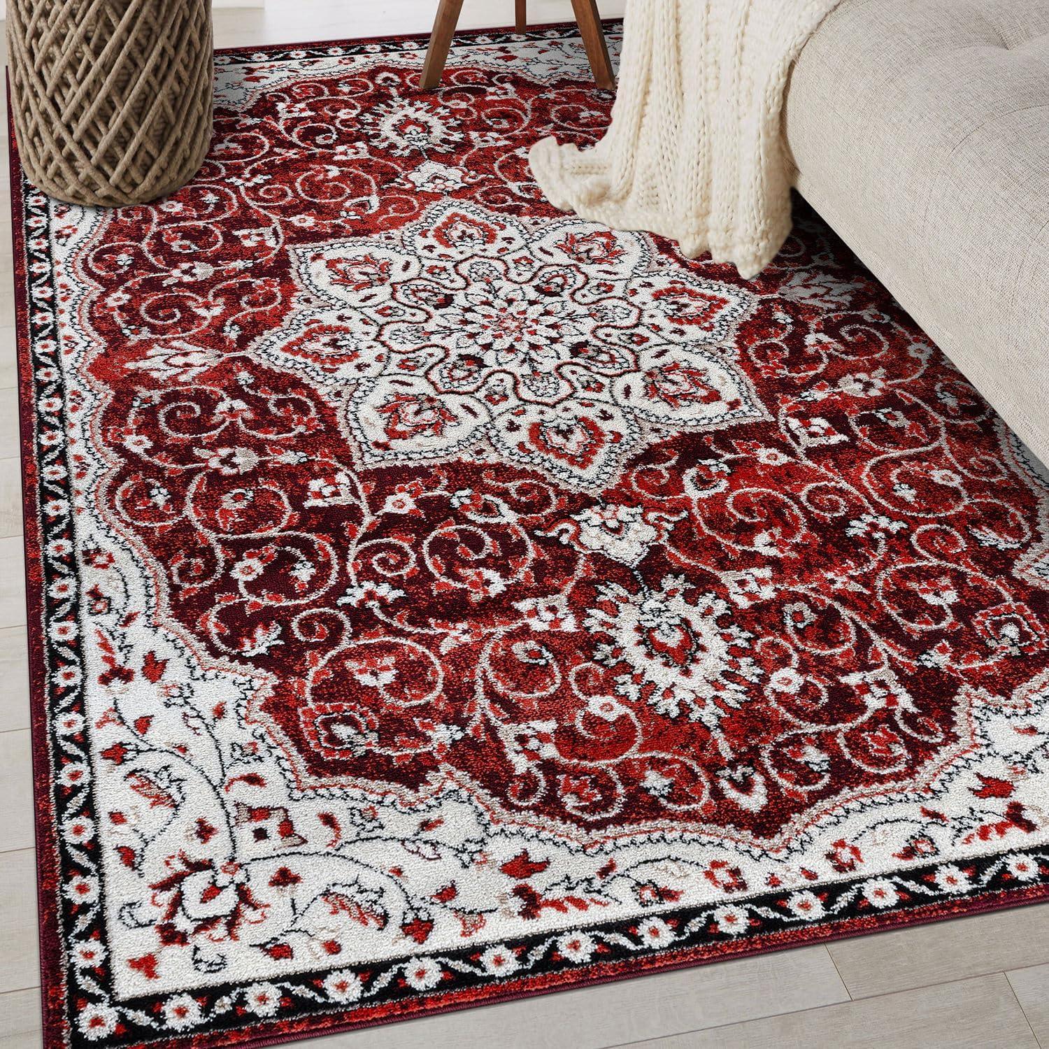 World Rug Gallery Traditional Medallion Area Rug - RED 5' X 7'