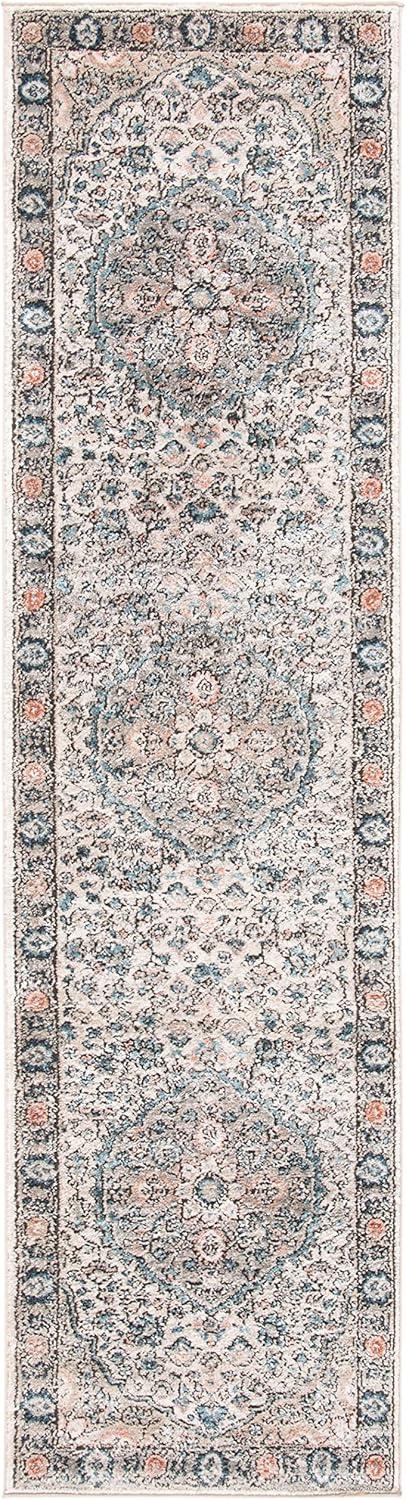 Elegant Grey/Blue Synthetic 2'2" x 8' Hand-Knotted Runner Rug