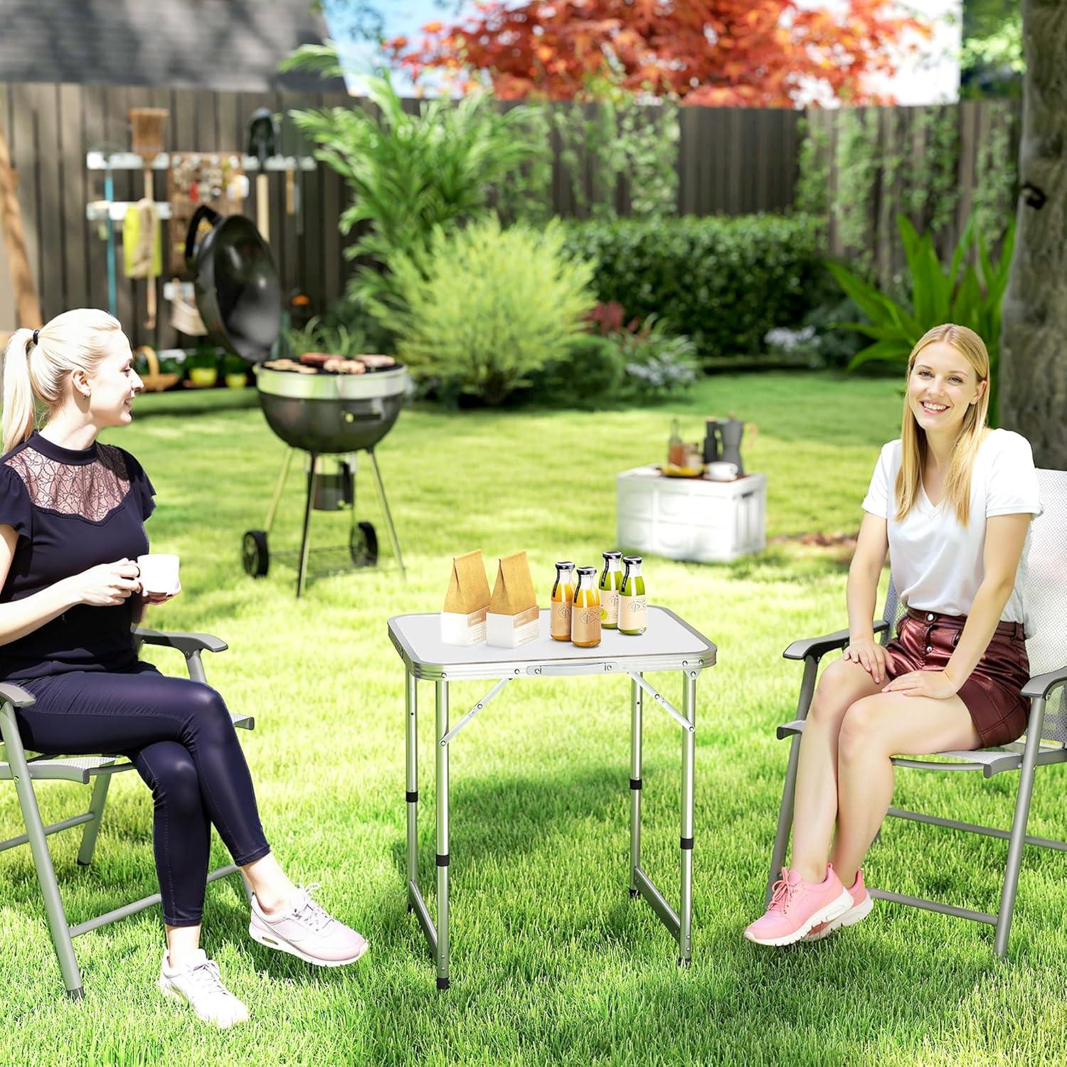 Outsunny 23" Folding Camping Table Beach Table with Height Adjustability, Lightweight Portable Table with Handle, Outdoor Folding Table Accessory