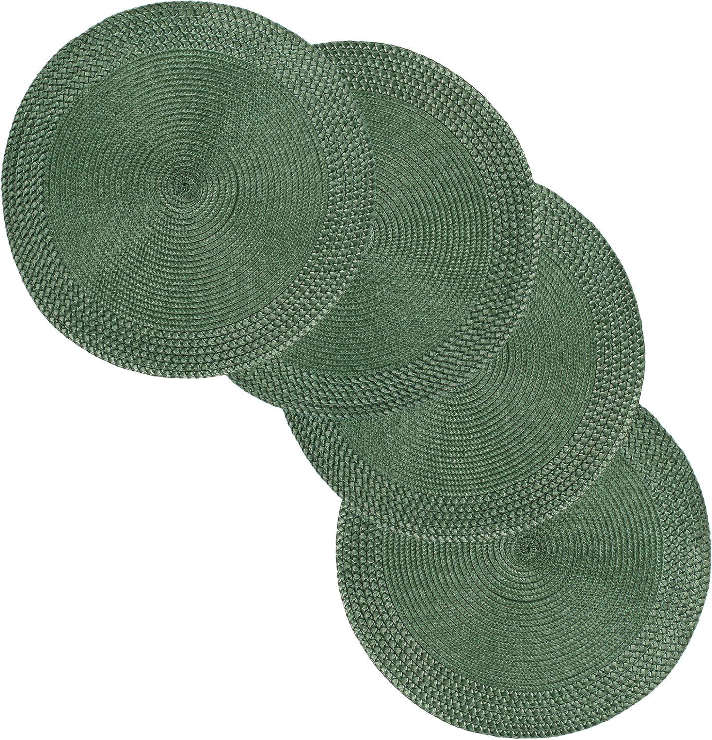 Hunter Green Woven Round Braided Placemats Set of 4