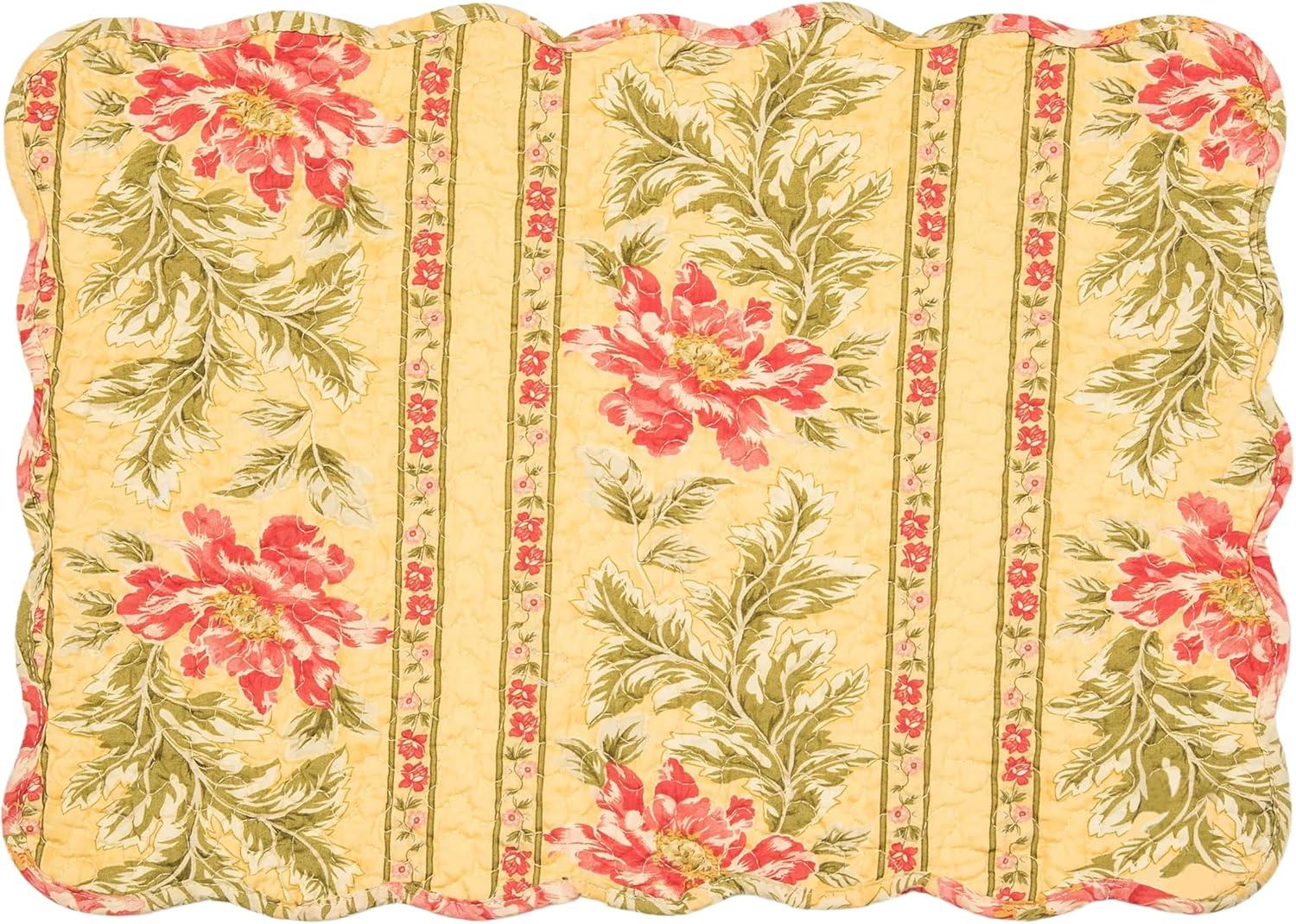 C&F Home 13" x 19" Freya Reversible Quilted Vintage Floral Scalloped Spring & Summer Dining Tabletop Placemats, Set of 6