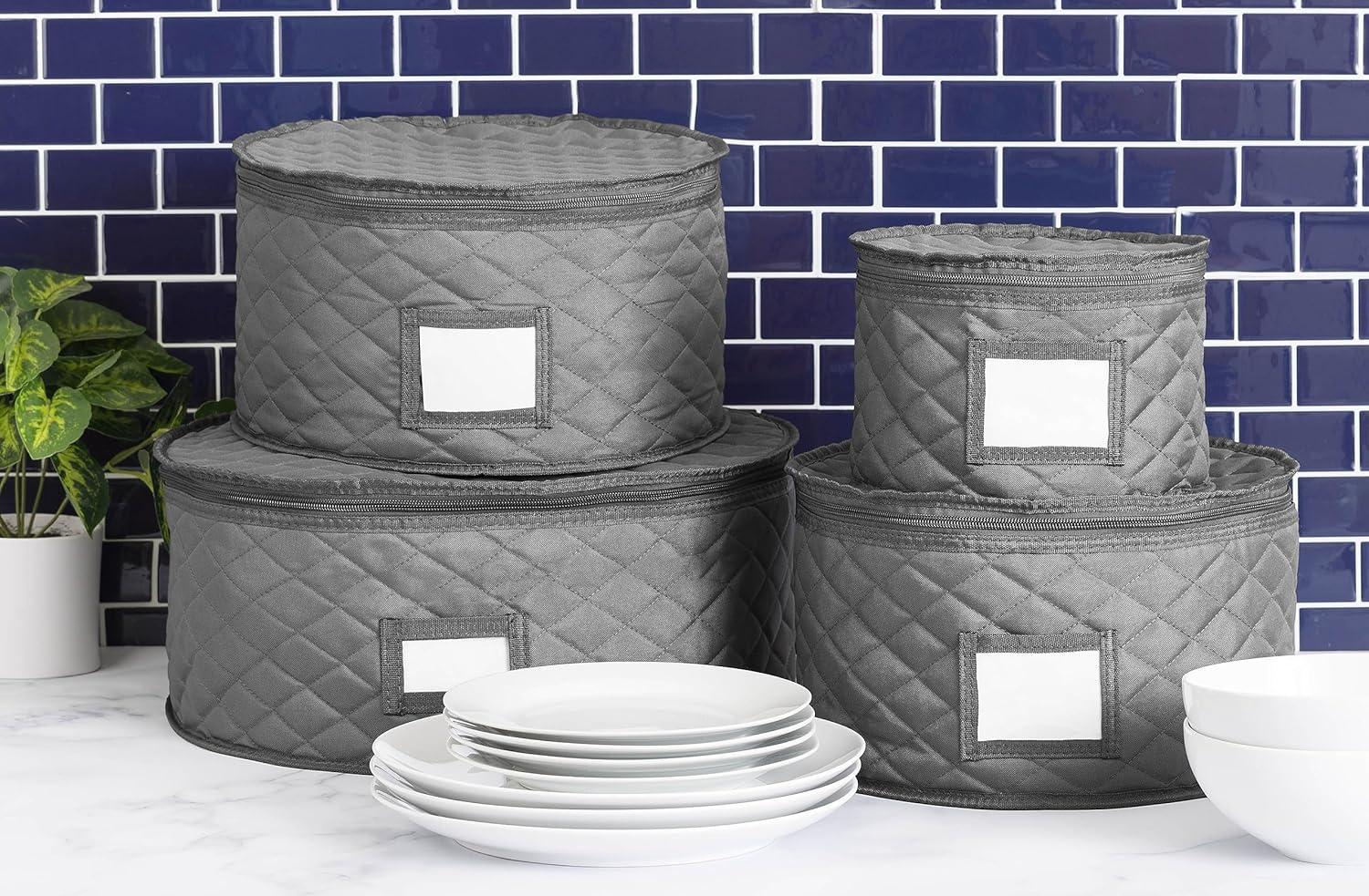 China Storage Container for Big Dinner Plate - 13" W x 7" H - Includes 12 Felt Dividers. Stackable with Padded Interior - Great for Big Plates and Charger Plates