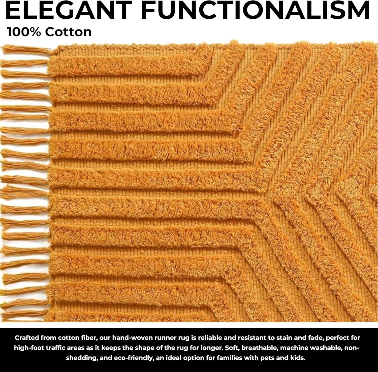 Boho Rugs for Living Room 4x6, Farmhouse Cotton Area Rug for Bedroom, Washable Tufted Indoor Floor Carpet for Kitchen Dorm Office Dining Room Office H