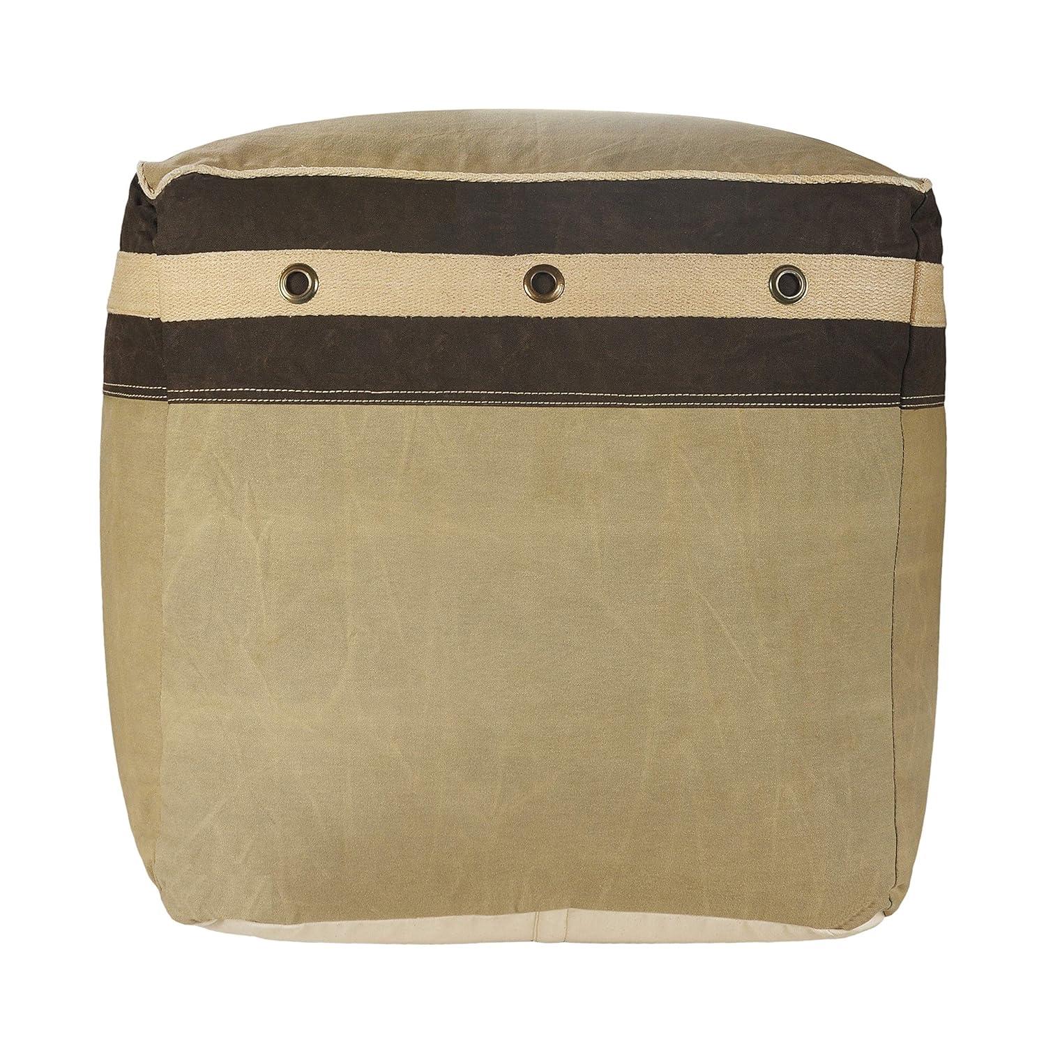 LR Home Medium Bordered Indoor Square Pouf, Gray/Brown, 20" x 20" x 20"