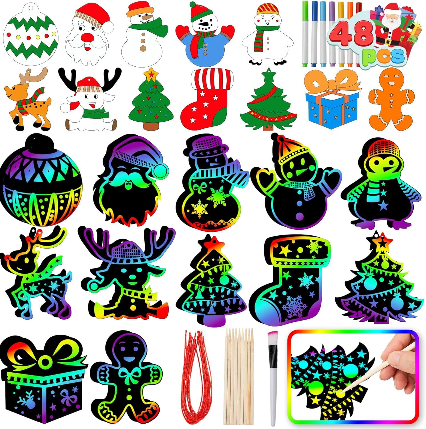 JOYFY 72pcs Rainbow Christmas Scratch Cards Ornament