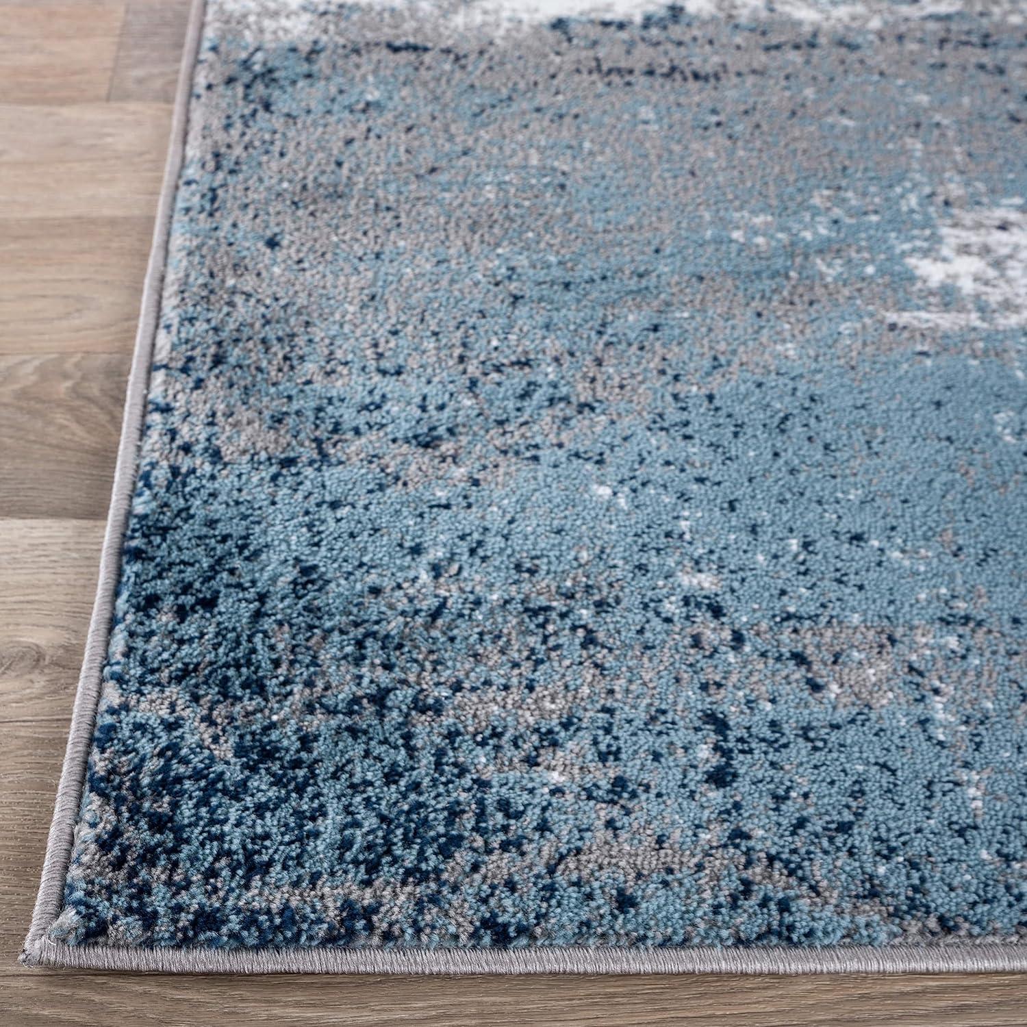 World Rug Gallery  Distressed Abstract Watercolor Area Rug Blue 7' 10" x 10' 8' x 10', 7' x 9' Living Room, Bedroom, Dining Room Navy, Ivory, Grey