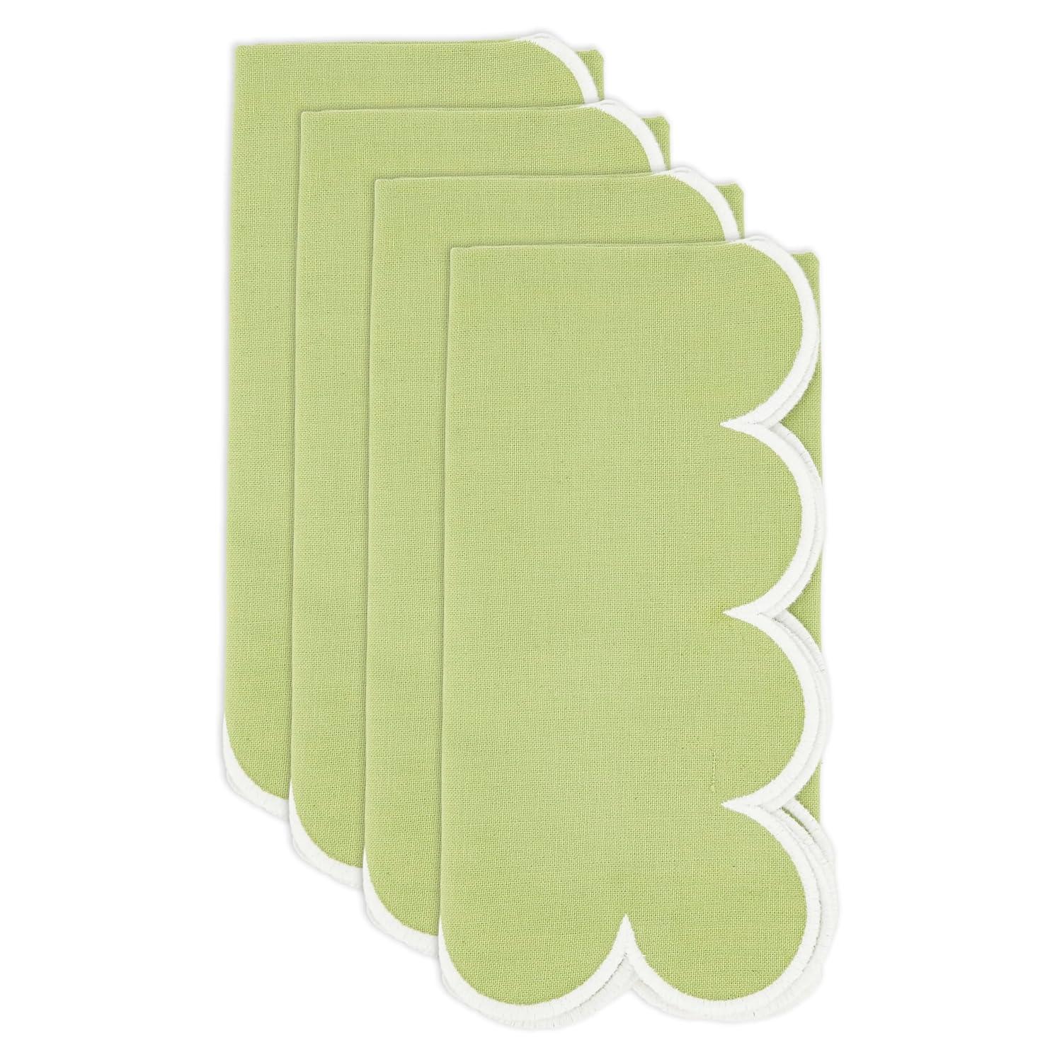 Saro Lifestyle Scalloped Hem Napkin (Set of 4), Green, 20"x20"