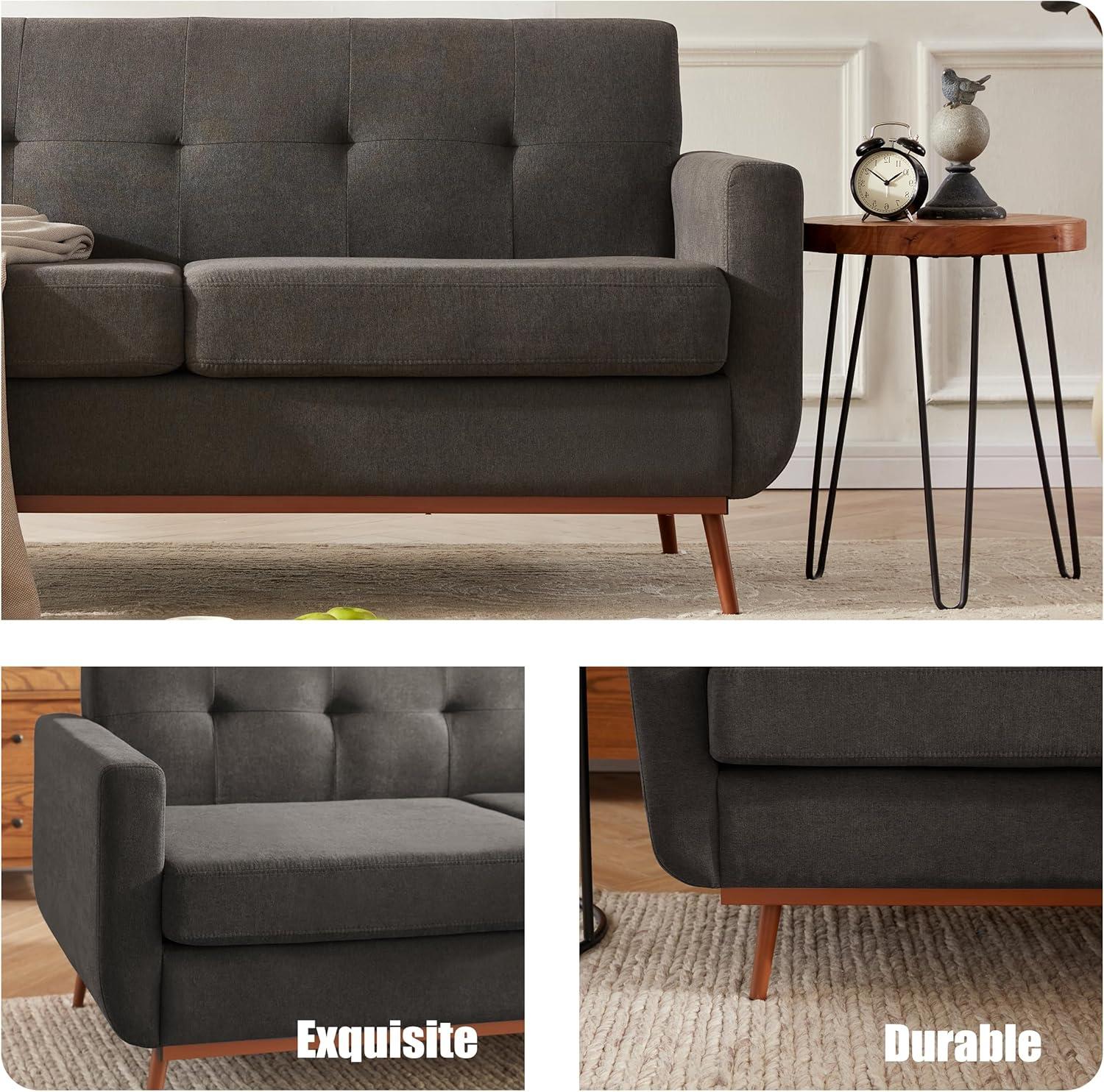 65" Loveseat Sofa, Mid Century Modern Love Seat Couches for Living Room, Comfy Button Tufted Upholstered Sofa Couch for Bedroom, Solid & Easy to Install Small Couch for Small Spaces, Dark Grey