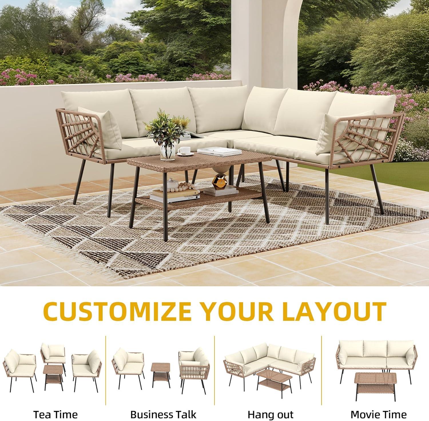 DWVO Patio Loveseat, All-Weather Wicker Rattan Patio Sofa for Balcony, Backyard, Pool, Porch, Deck, Outdoor Sectional Furniture with Cushions (Beige)
