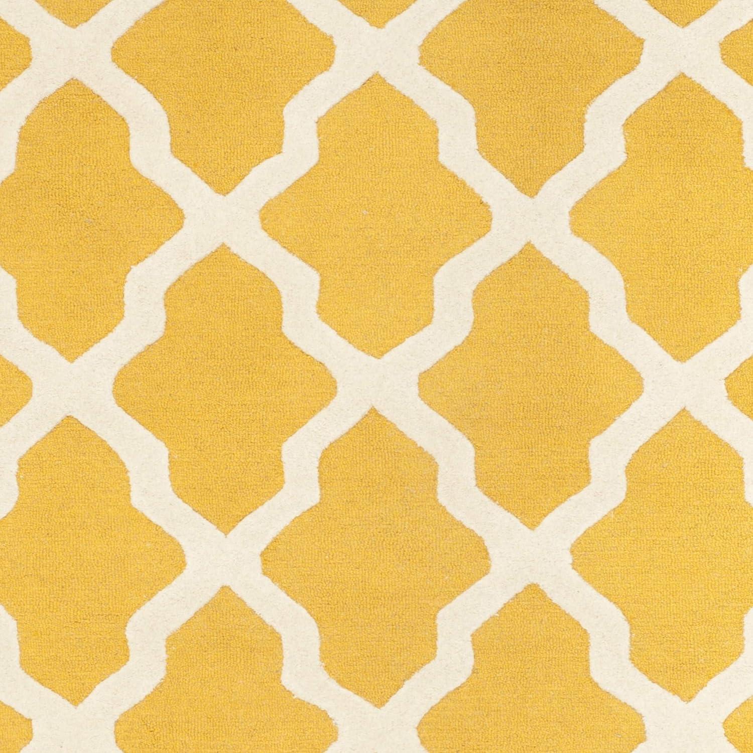 Handmade Gold and Ivory Wool Tufted 10' x 14' Rug