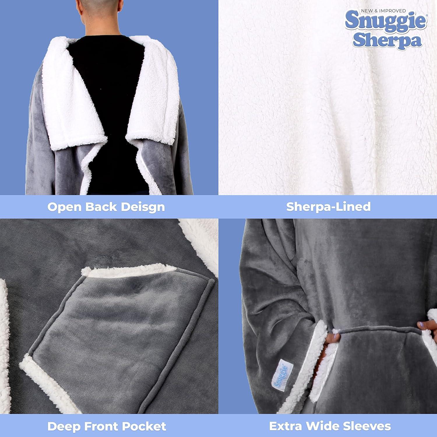 Snuggie Sherpa the Original Wearable Blanket with Sleeves, Adult Size, Charcoal