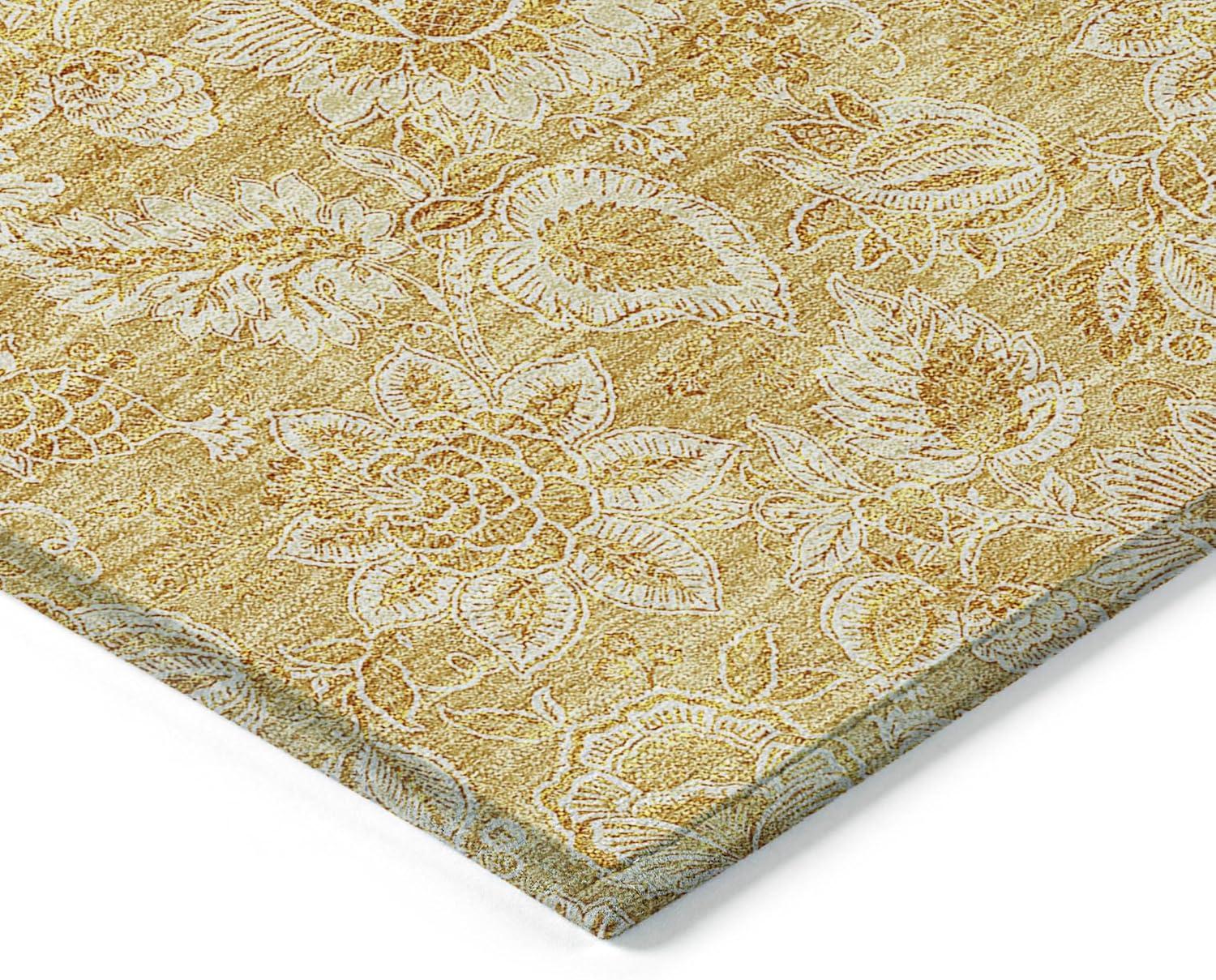 Gold Floral Indoor Outdoor Machine Washable Area Rug