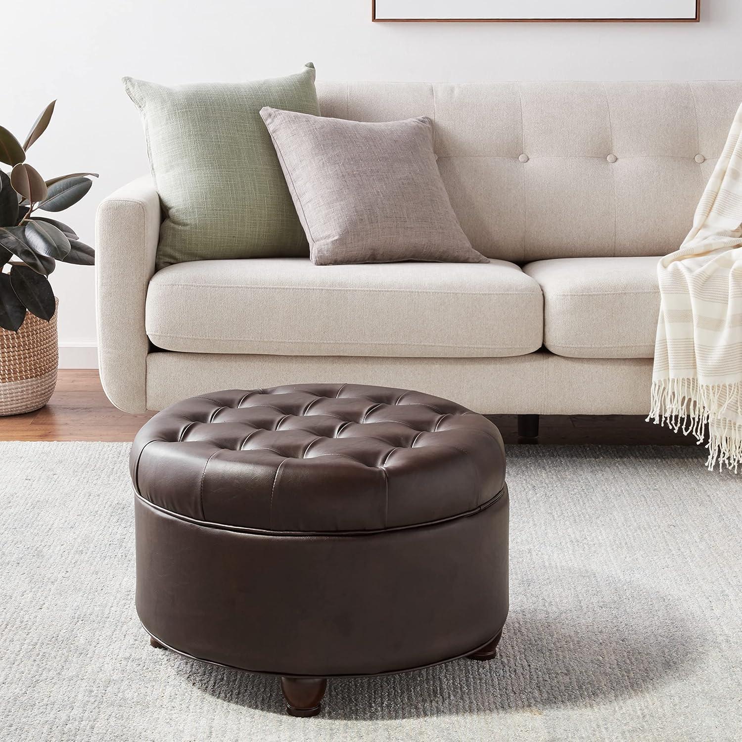 Large Tufted Round Storage Ottoman - HomePop