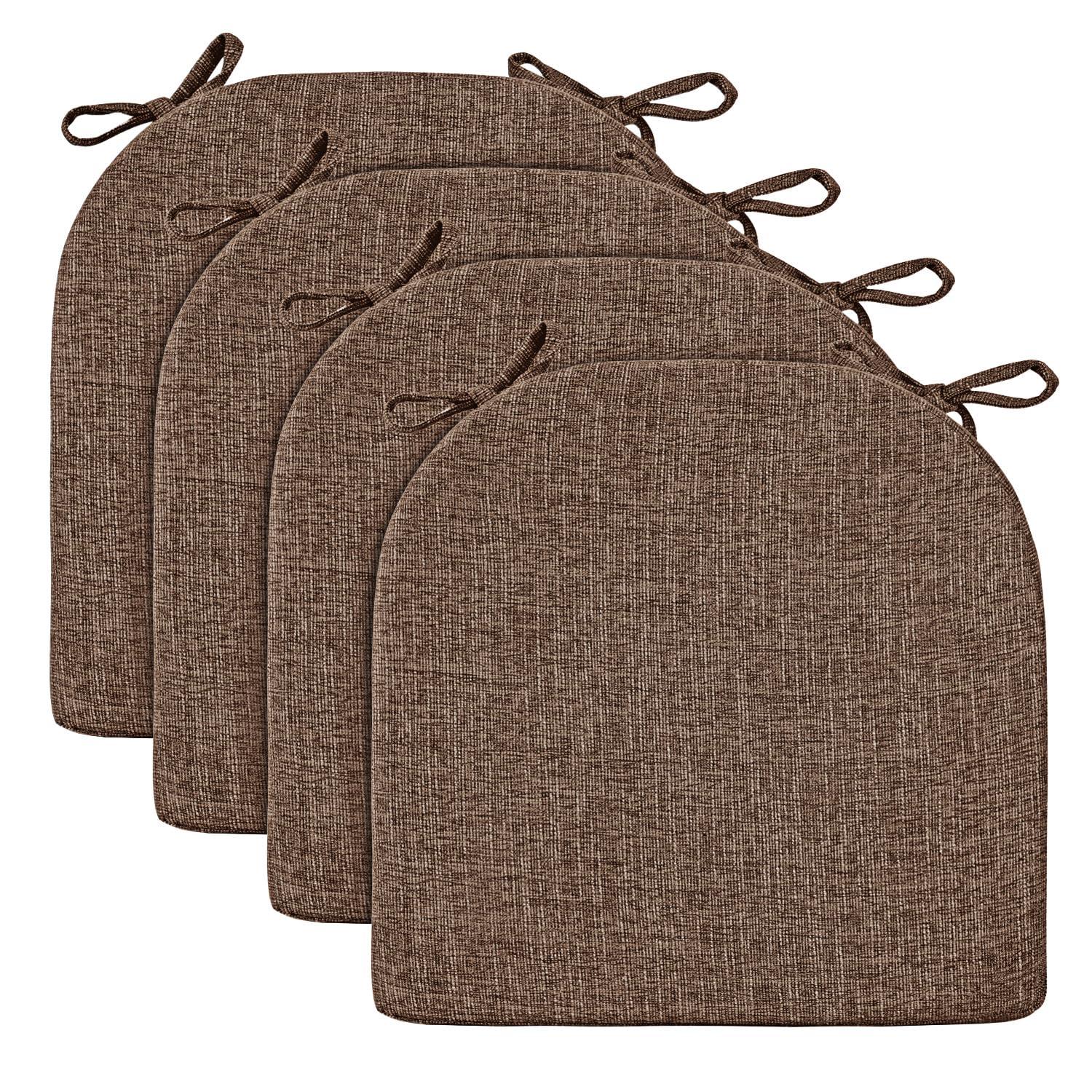 Chair Cushions for Dining Chairs 4 Pack - Kitchen Chair Cushions with Ties and Non-Slip Backing - Dining Chair Pads 16"X16"X2", Brown