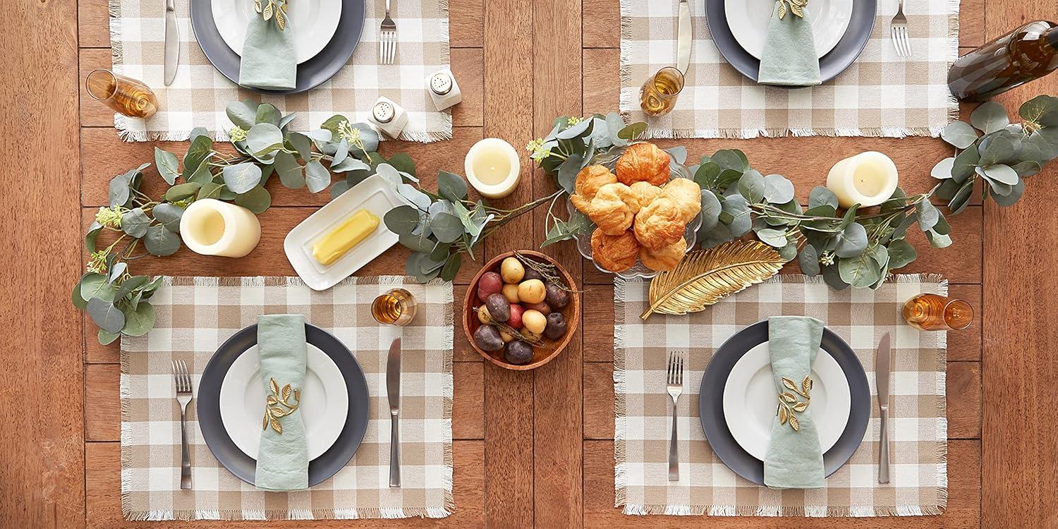 Stone Heavyweight Check Fringed Placemat (Set of 6)