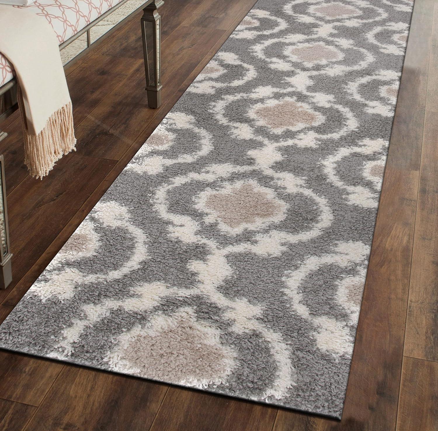 World Rug Gallery Cozy Moroccan Trellis Shag Area Rug - Gray 2' x 7'