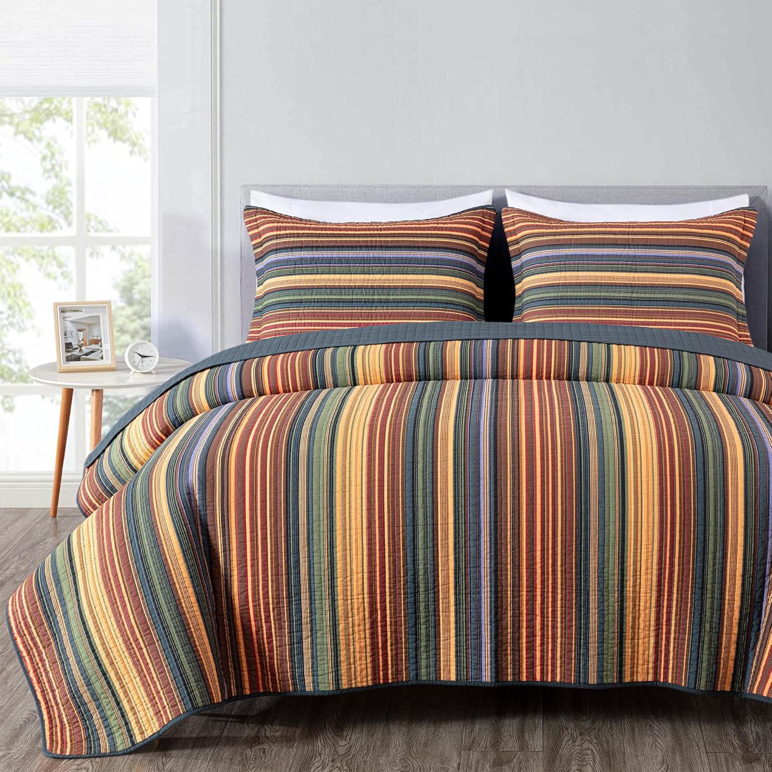 Cotton Quilted Striped Quilt Set