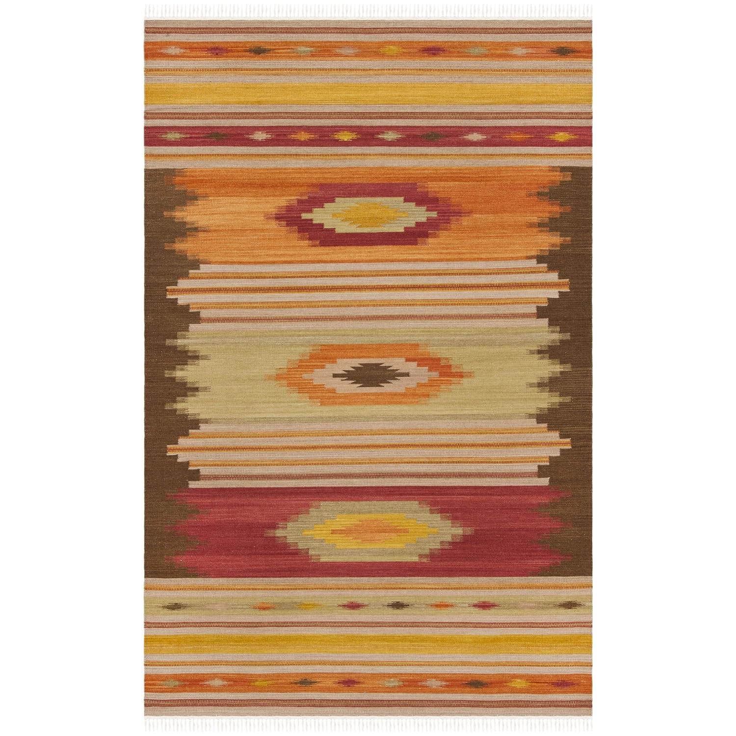 Kilim NVK176 Hand Woven Indoor Area Rug - Brown/Multi - 5'x8' - Safavieh