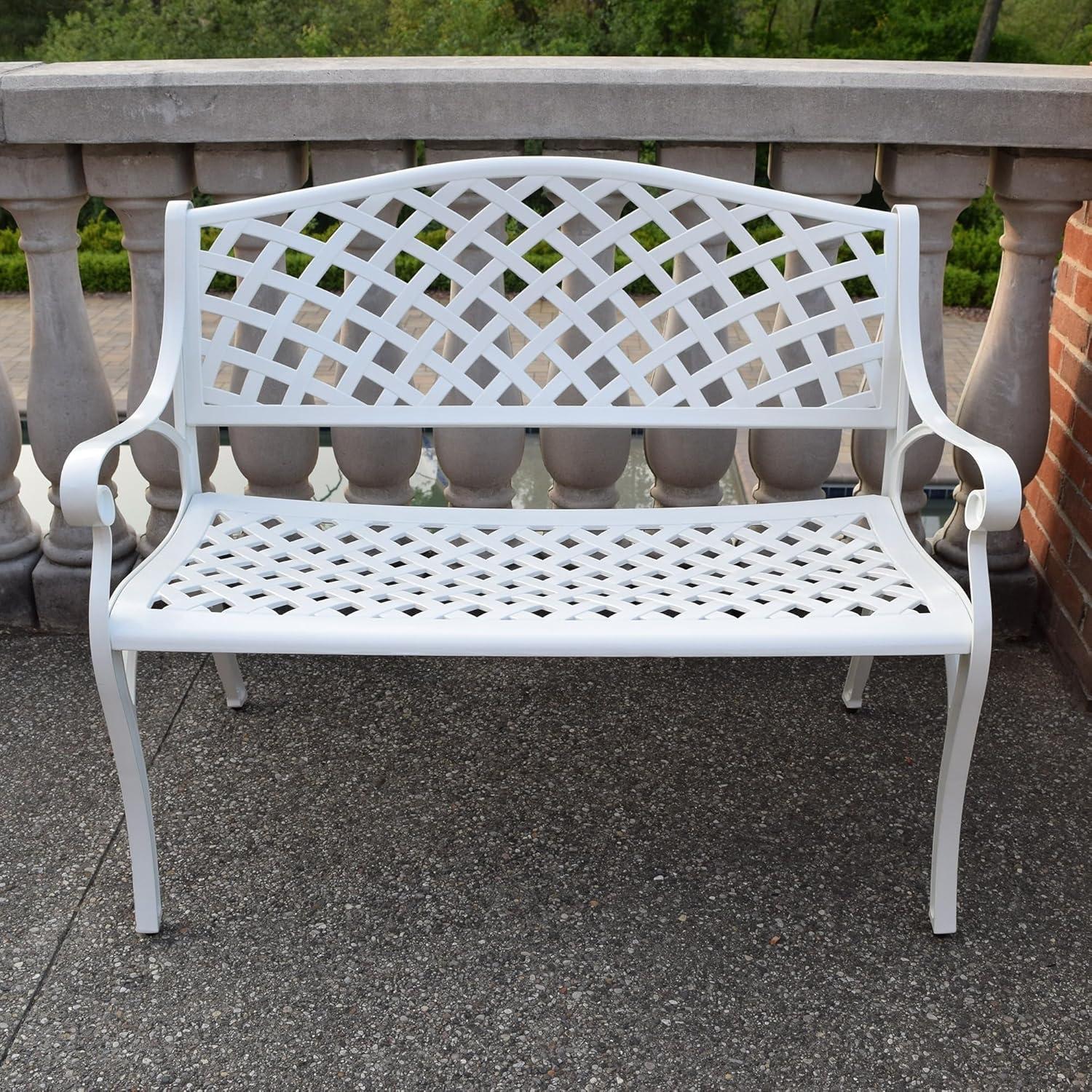 Oakland Living Outdoor Aluminum Modern Black Bronze Grey White Patio Bench Loveseat White