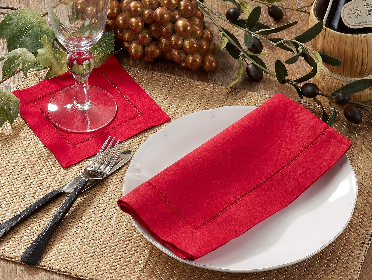 SARO 6100C.R20S 20 in. Square Hemstitched Dinner Napkin - Red  Set of 4