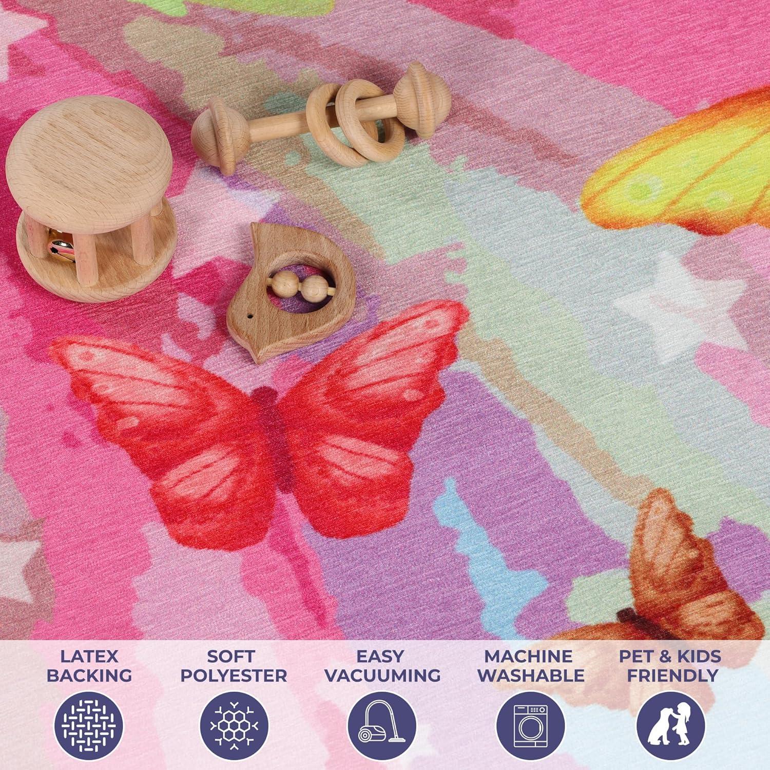 Butterfly Non-Slip Kids Playroom Nursery Washable Indoor Area Rug, 4'x6', Apricot - Blue Nile Mills