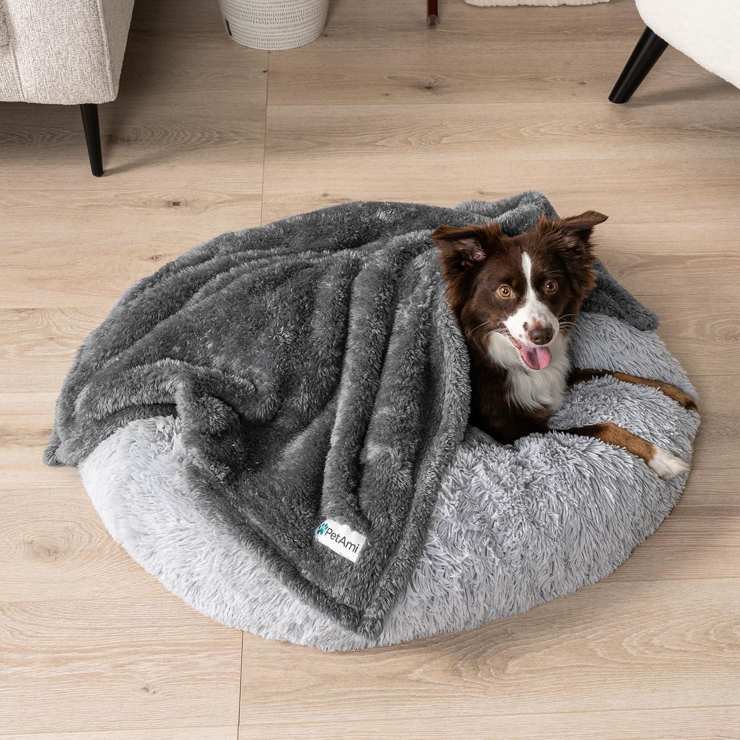 PetAmi Fluffy Dog Blanket for Pet Cat Puppy Kitten, Faux Shearling Soft Fleece Throw, Plush Reversible Washable Couch Cover