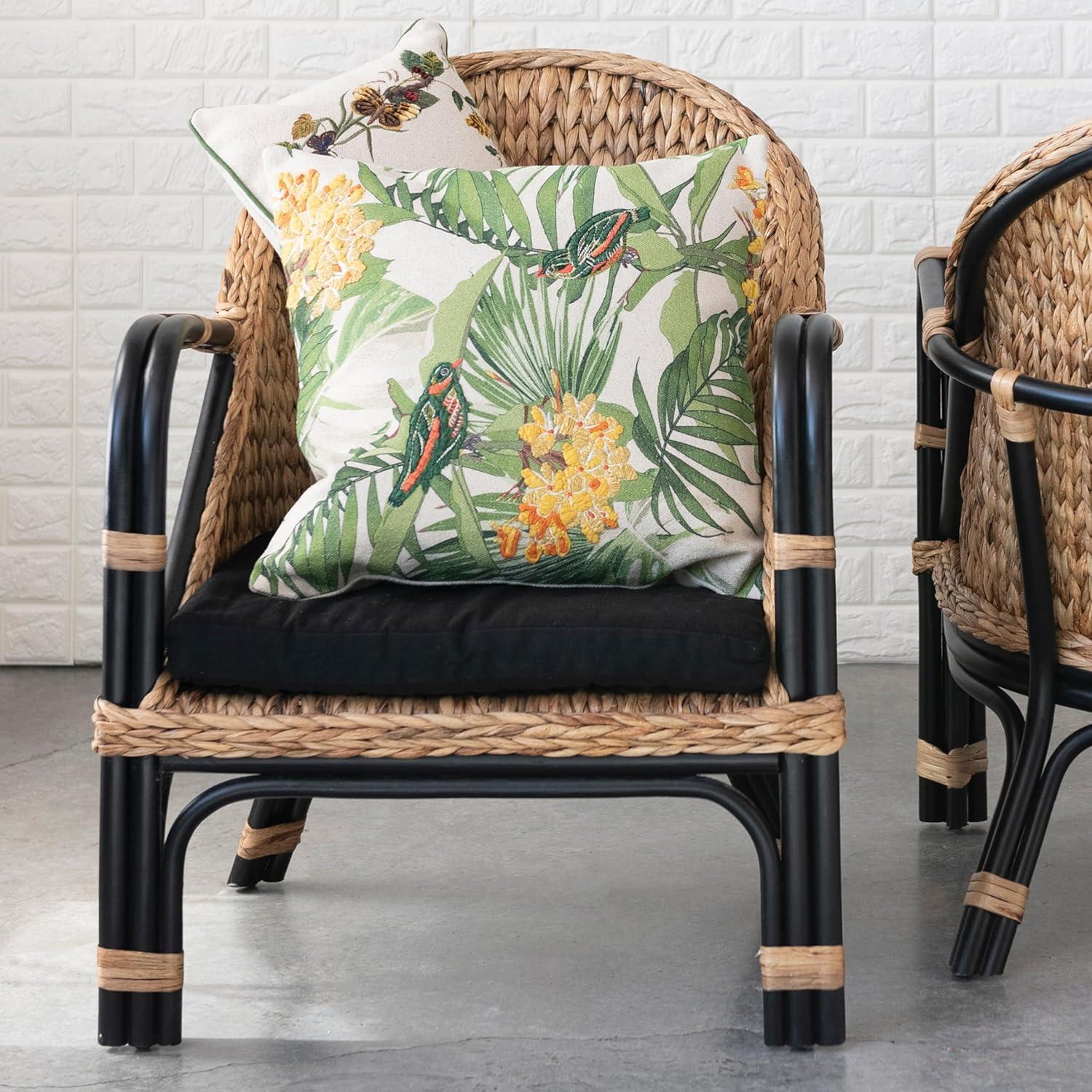 Creative Co-Op Cotton Lumbar Pillow with Butterflies, Flowers, Embroidery, and Piping