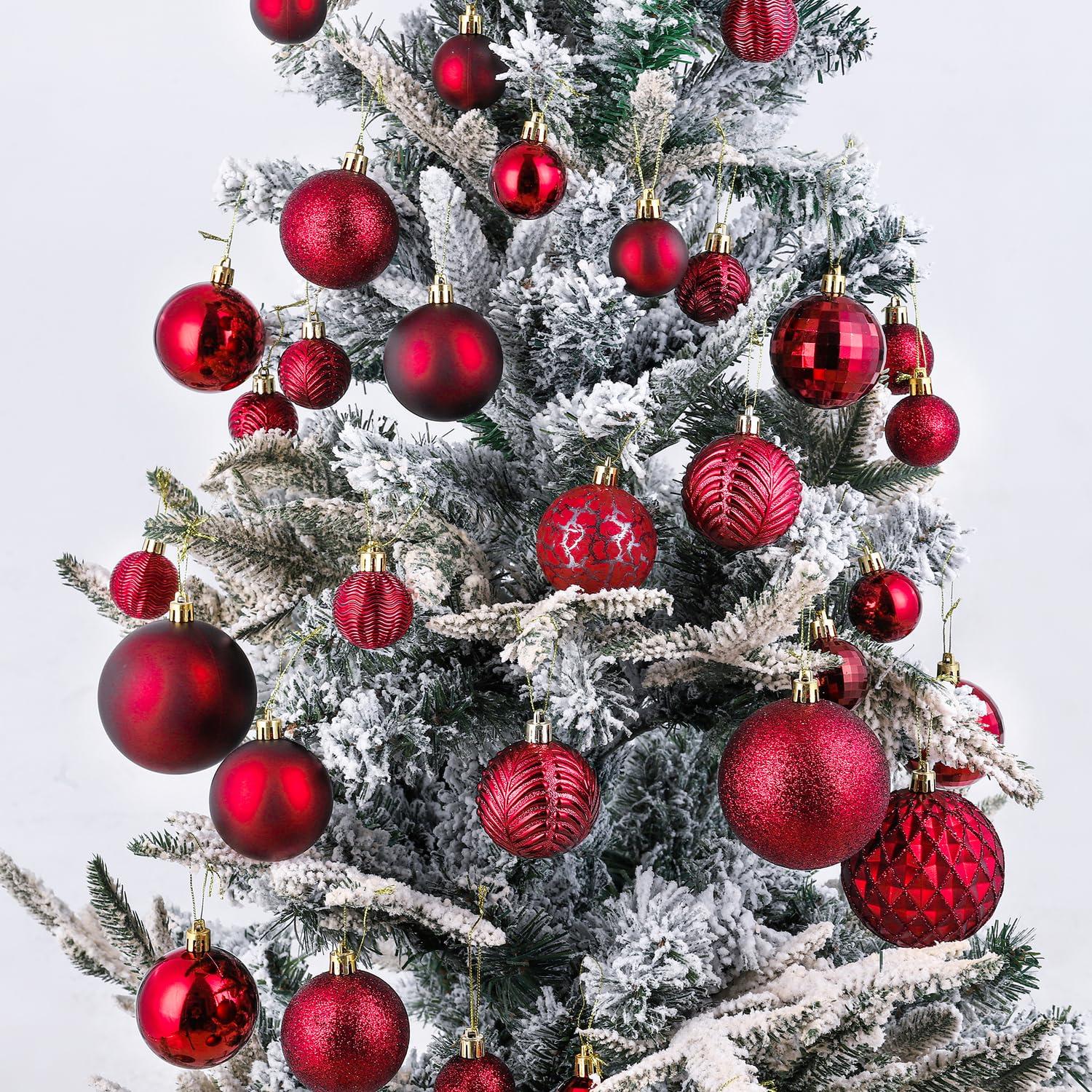 GameXcel Christmas Balls Ornaments for Xmas Tree - Shatterproof Christmas Tree Decorations Small Hanging Ball Wine Red 1.6 Inch x 36 Pack