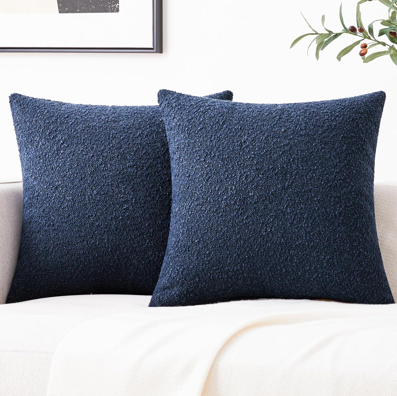 Navy Blue 18"x18" Textured Polyester Euro Throw Pillow Covers