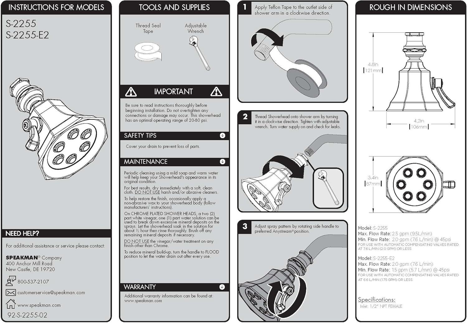 Speakman S-2255-E2 Vintage Anystream Adjustable 2.0 GPM Solid Brass Shower Head, Polished Chrome