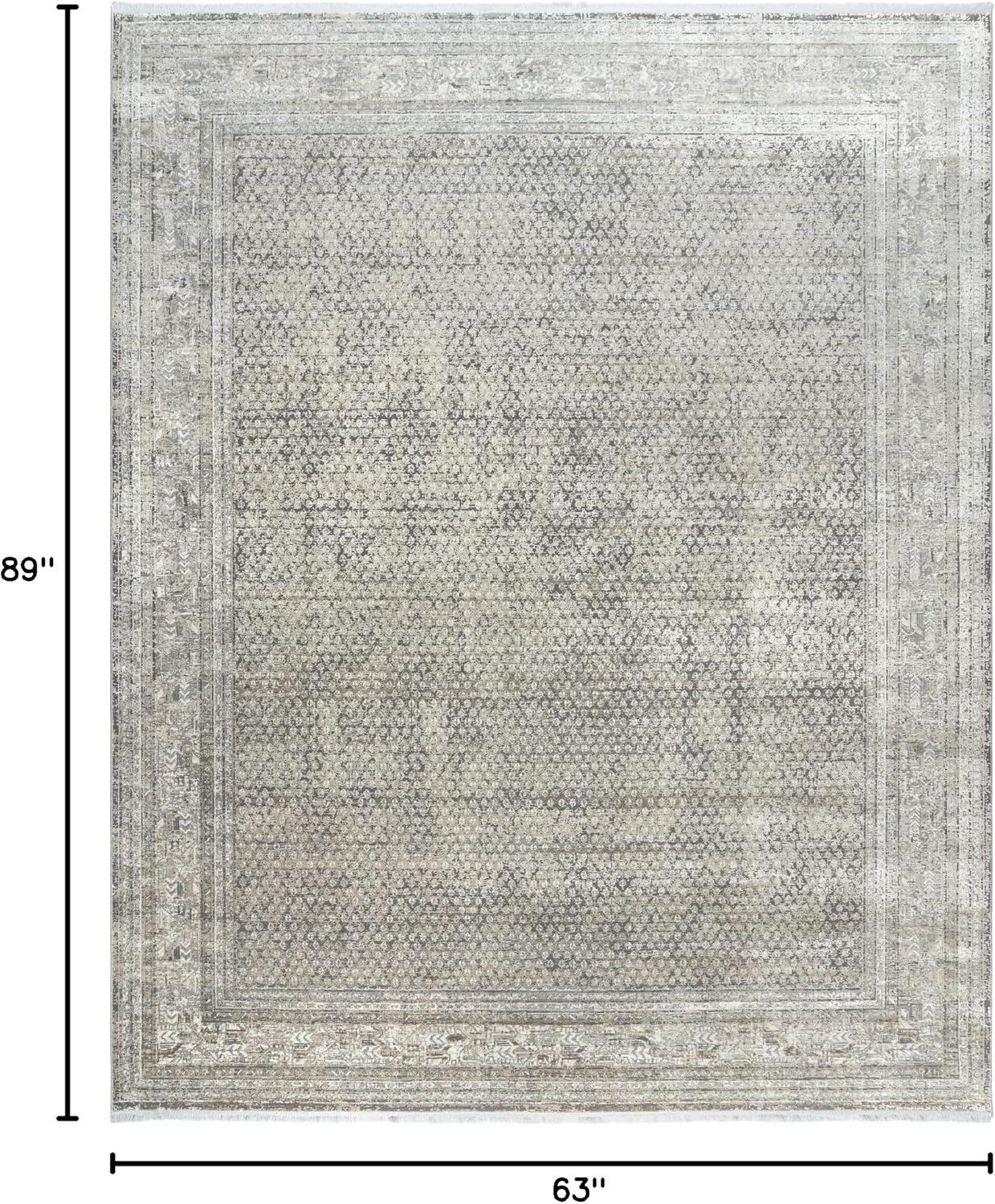 Florance Modica Transitional Oriental Border Floral Dark Gray High-Low Viscose/Acrylic Area Rug