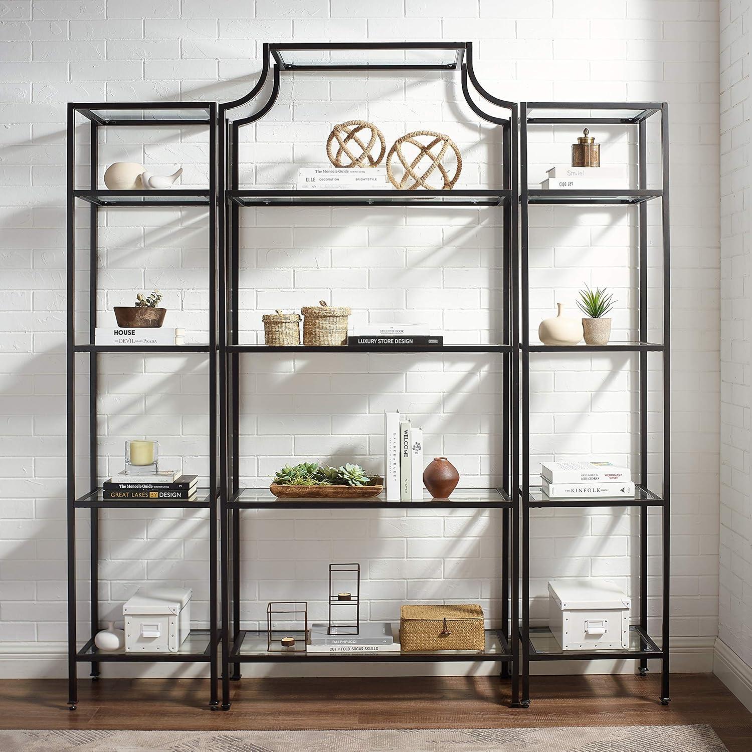 80.5" 3pc Aimee Narrow Etagere Set Oil Rubbed Bronze - Crosley: Tempered Glass Display, Steel Frame, Fixed Shelves