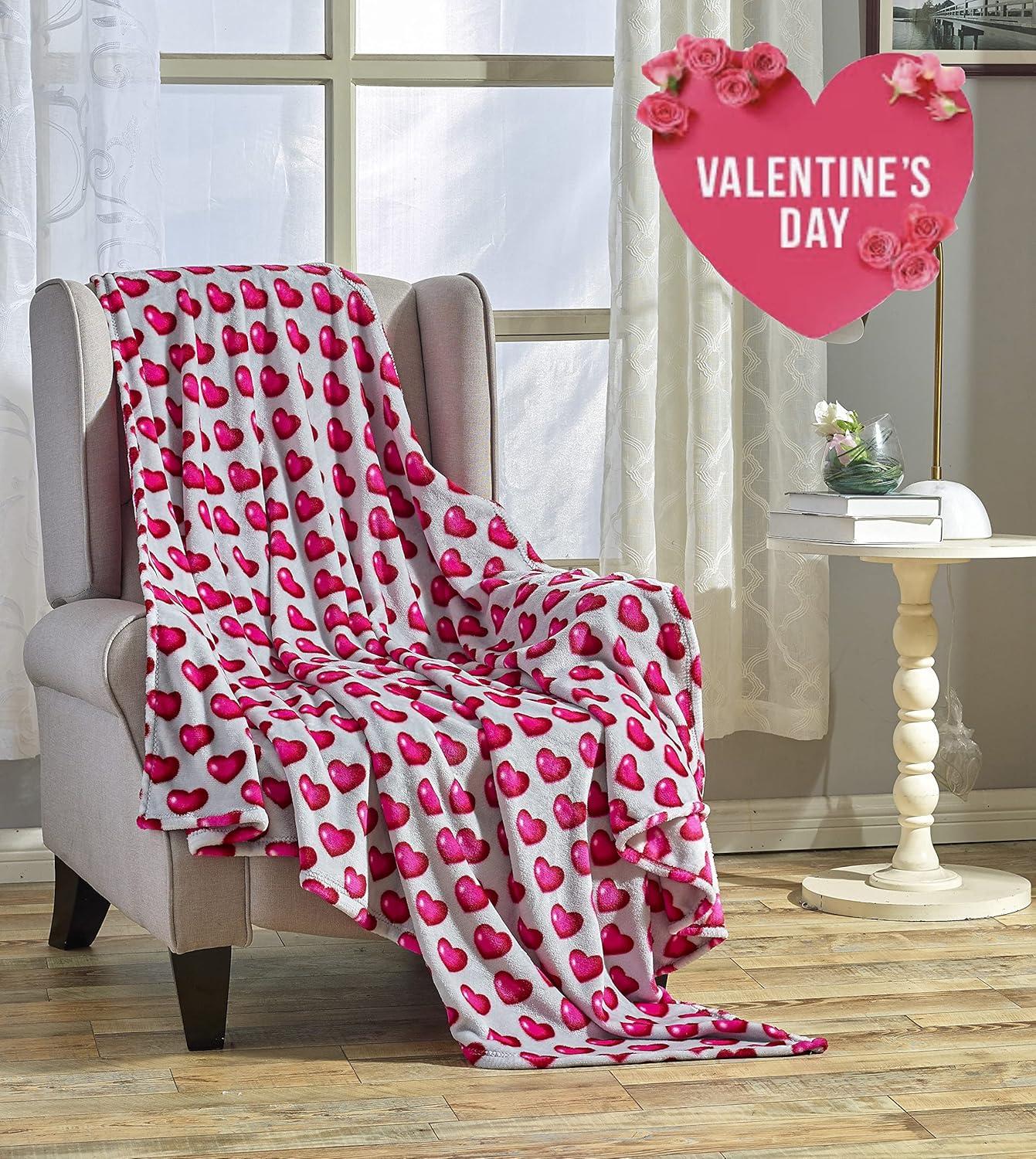 Decor&More Red Hearts Ultra Soft Microplush Throw, 50" x 60"