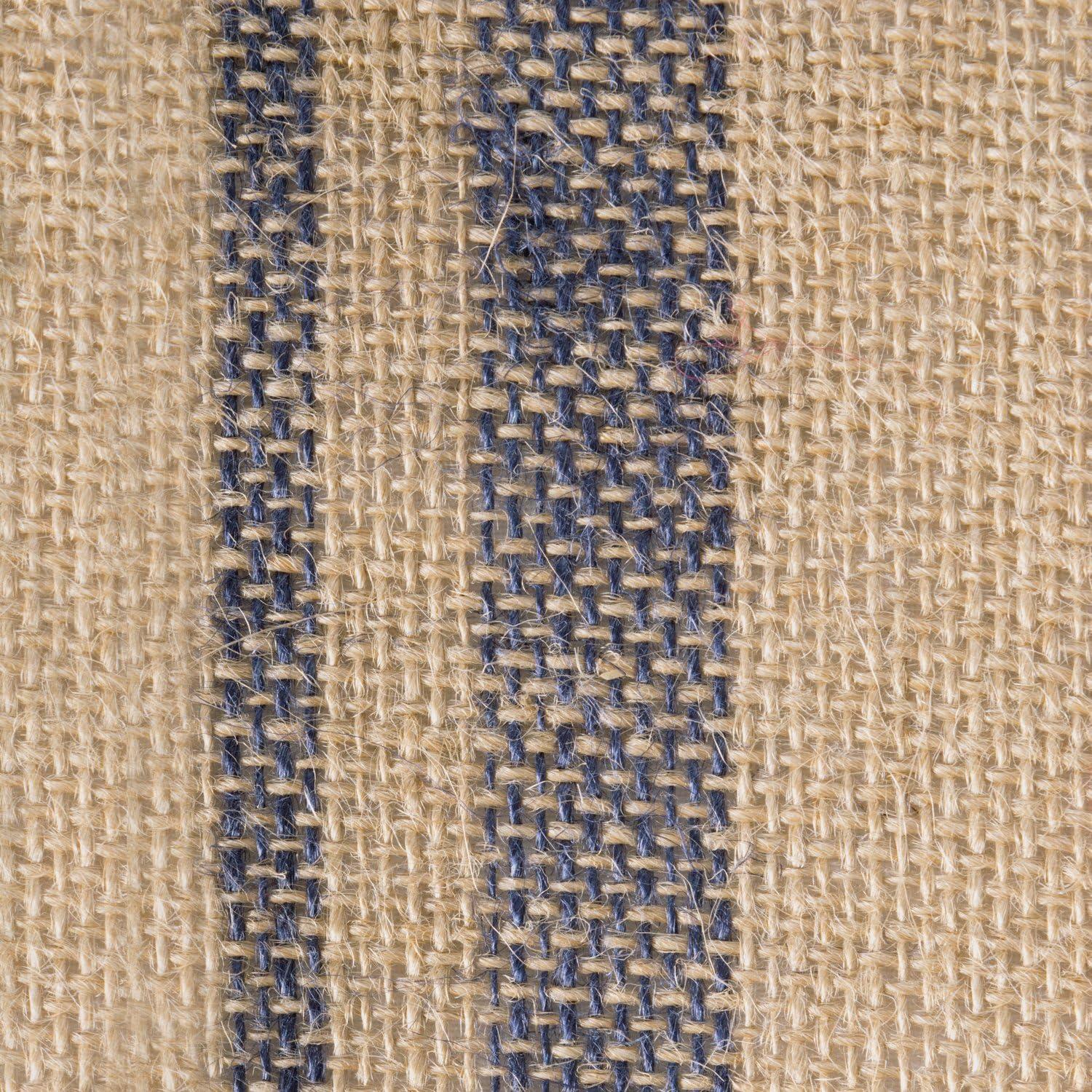 DII 14x72" Fabric Double Border Burlap Table Runner in Beige/French Blue