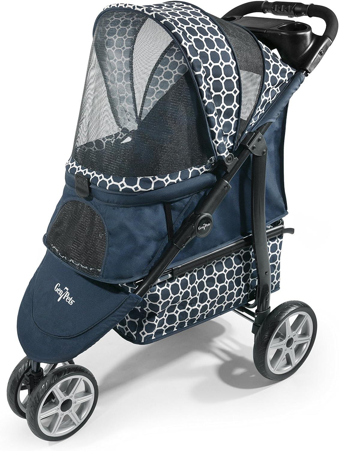 Monaco Blue Aluminum Pet Stroller with Mesh Canopy