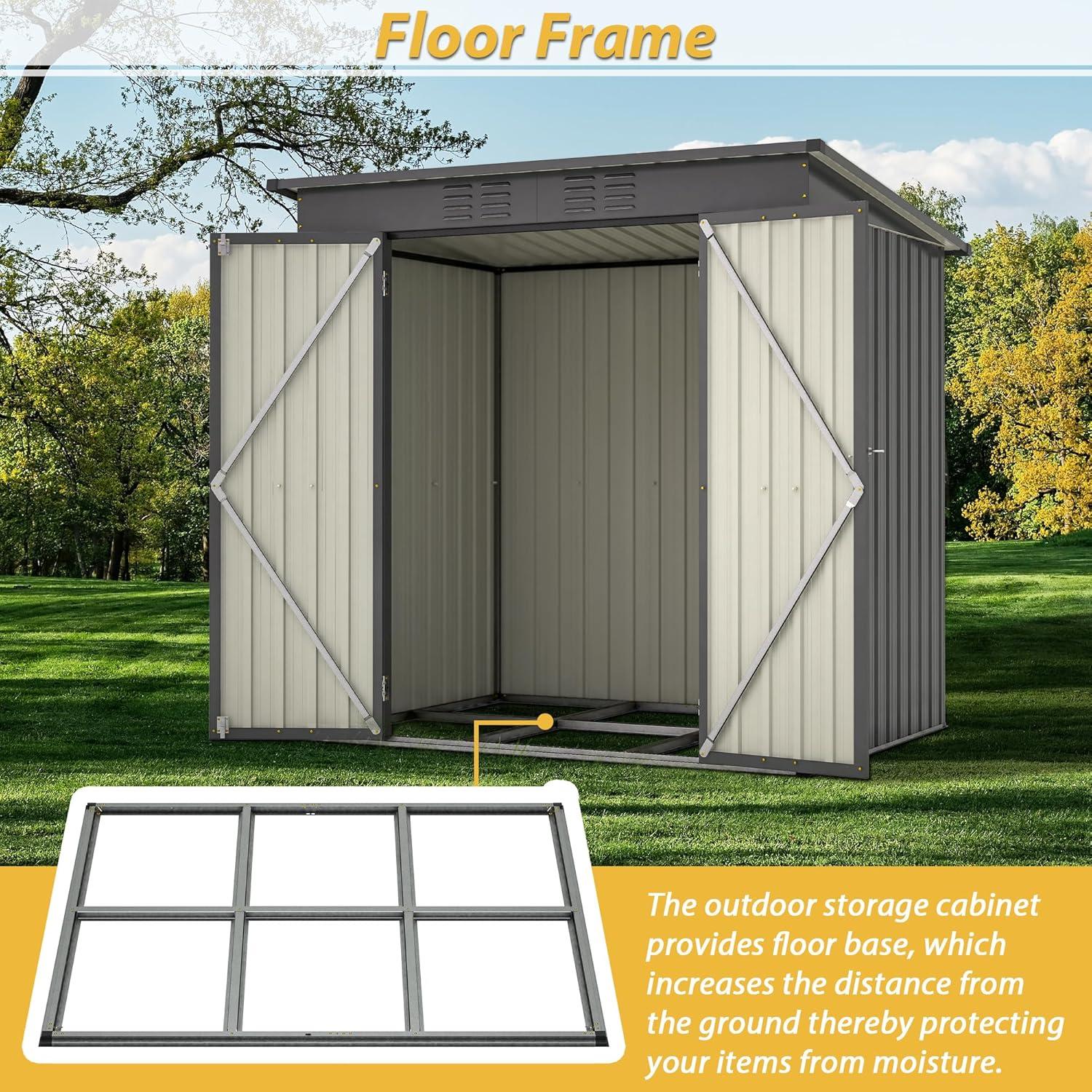 6x4 FT Backyard Garden Tools Storage Shed,Black Aluminium Frame Storage Shed,Metal Outdoor Storage Shed with Lockable Door and Floor Frame-Coolbibila