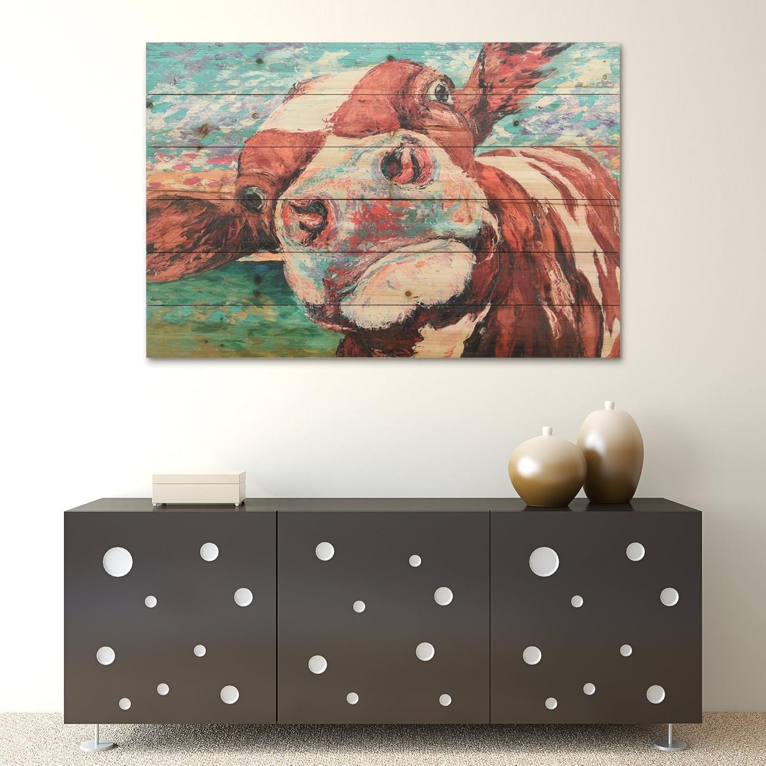 Empire Art Direct ADL-148530-2436 Fine Art Giclee Printed on Solid Fir Wood Planks - Curious Cow 1