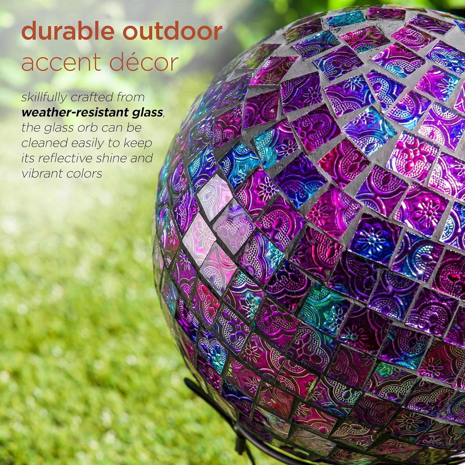 12" x 10" Indoor/Outdoor Embossed Pattern Glass Gazing Globe Purple - Alpine Corporation: Durable Polystone, LED Lights