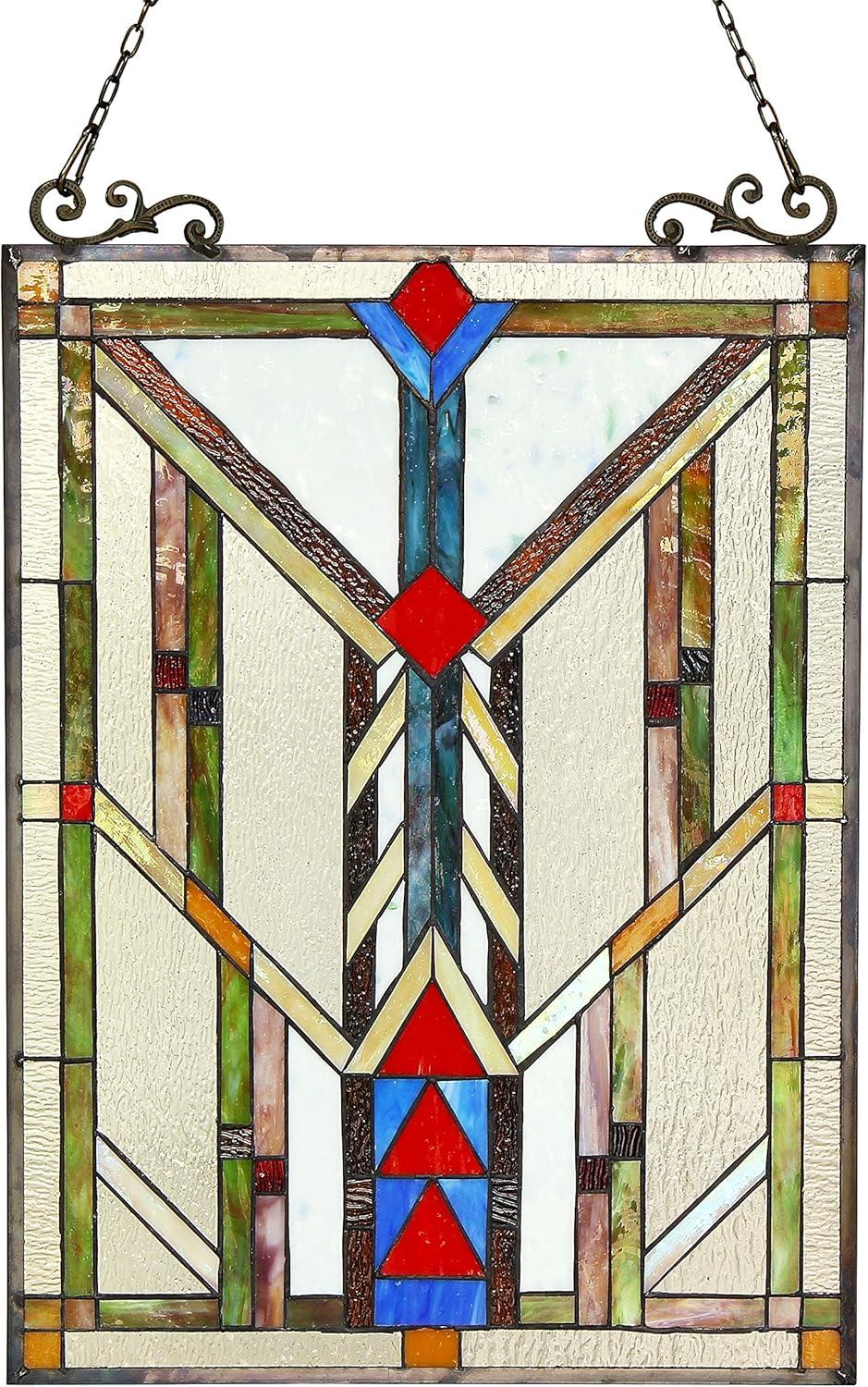 Vanderleck Multicolor Tiffany-Glass Window Panel with Hanging Chain