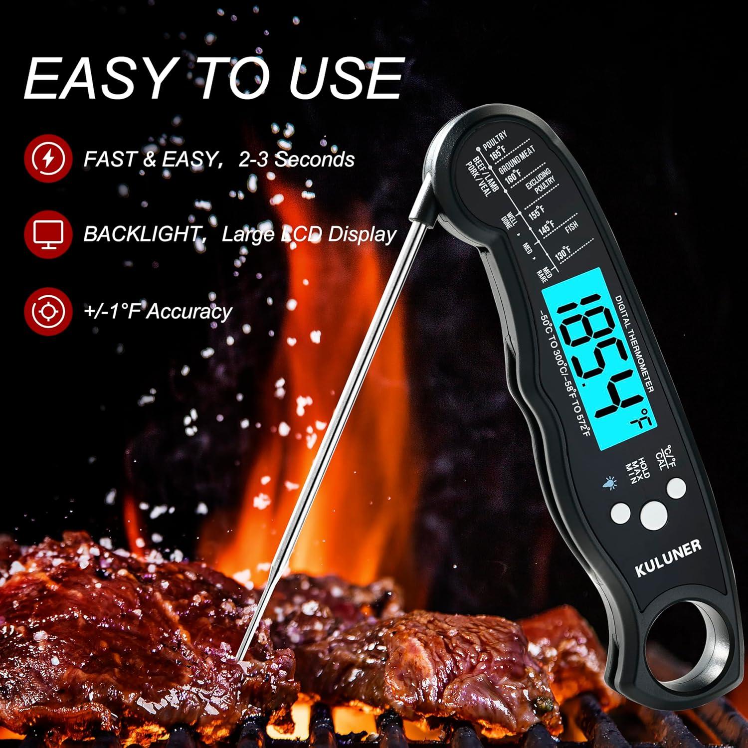 Black Waterproof Digital Instant Read Meat Thermometer with Backlight