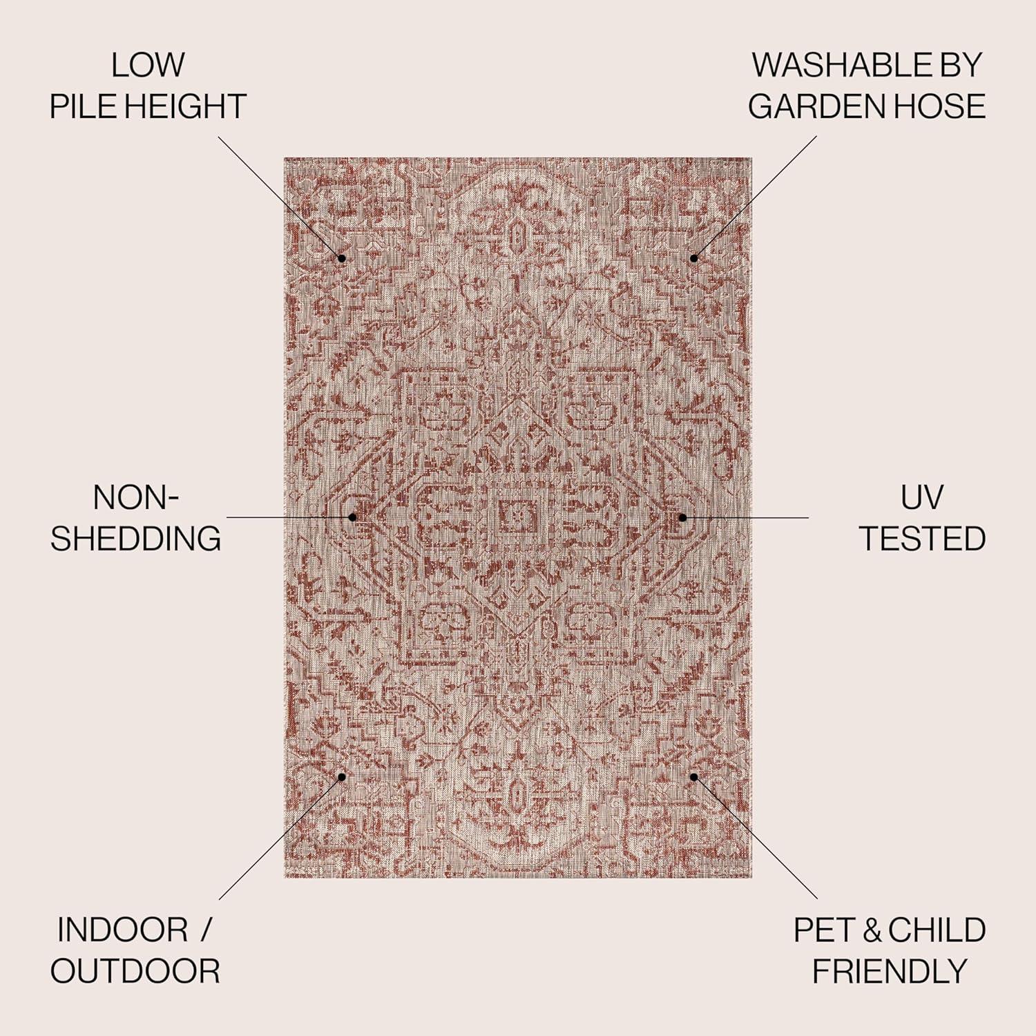 8'x10' Estrella Bohemian Medallion Textured Weave Indoor/Outdoor Area Rug, Red/Taupe - JONATHAN Y