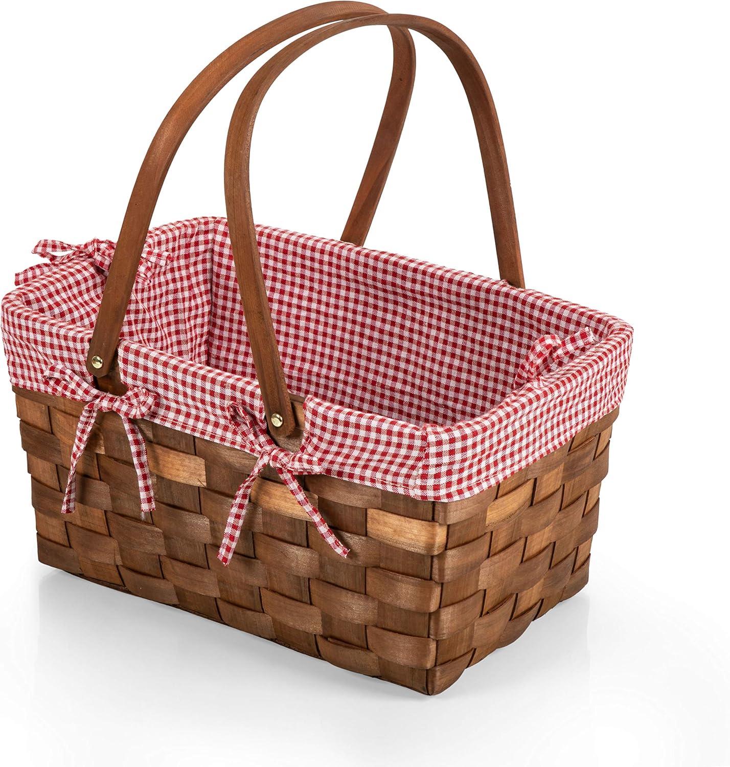 Picnic Time Kansas Handwoven Wood Picnic Basket - Large Basket with Tabletop Lid