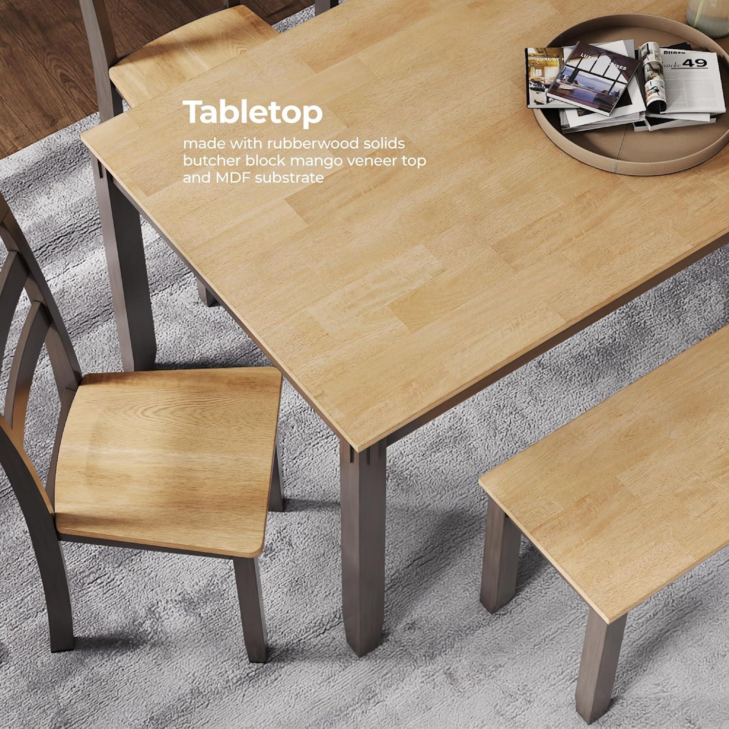 Transitional Light and Dark Brown Rectangular Dining Table Set with Bench