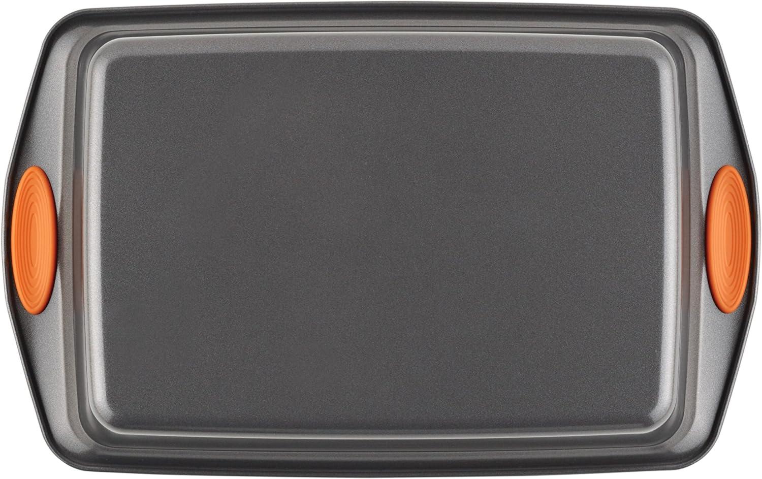 Gray Nonstick 9 x 13 Inch Rectangular Cake Pan with Orange Handles