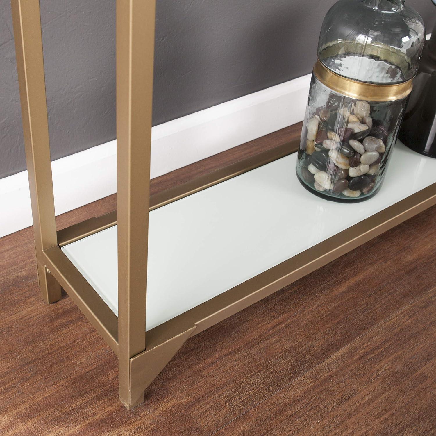 Gold Metal and Glass Console Table with Storage Shelves