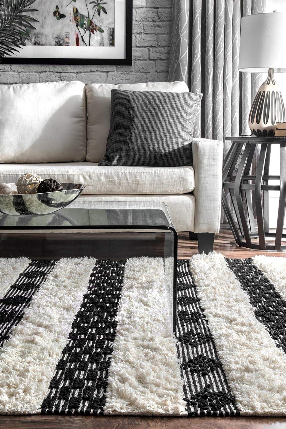 Ivory Shag Tufted Handmade Wool Runner Rug 30"