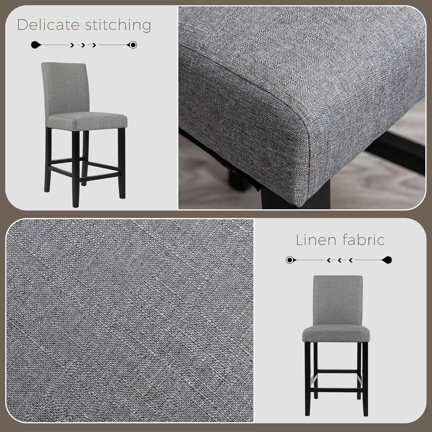 GOTMINSI Counter Height Bar Stool, Classic Upholstered 24 Inches Counter Height Stools Set of 4 barstools with Solid Wood Legs and Grey Fabric